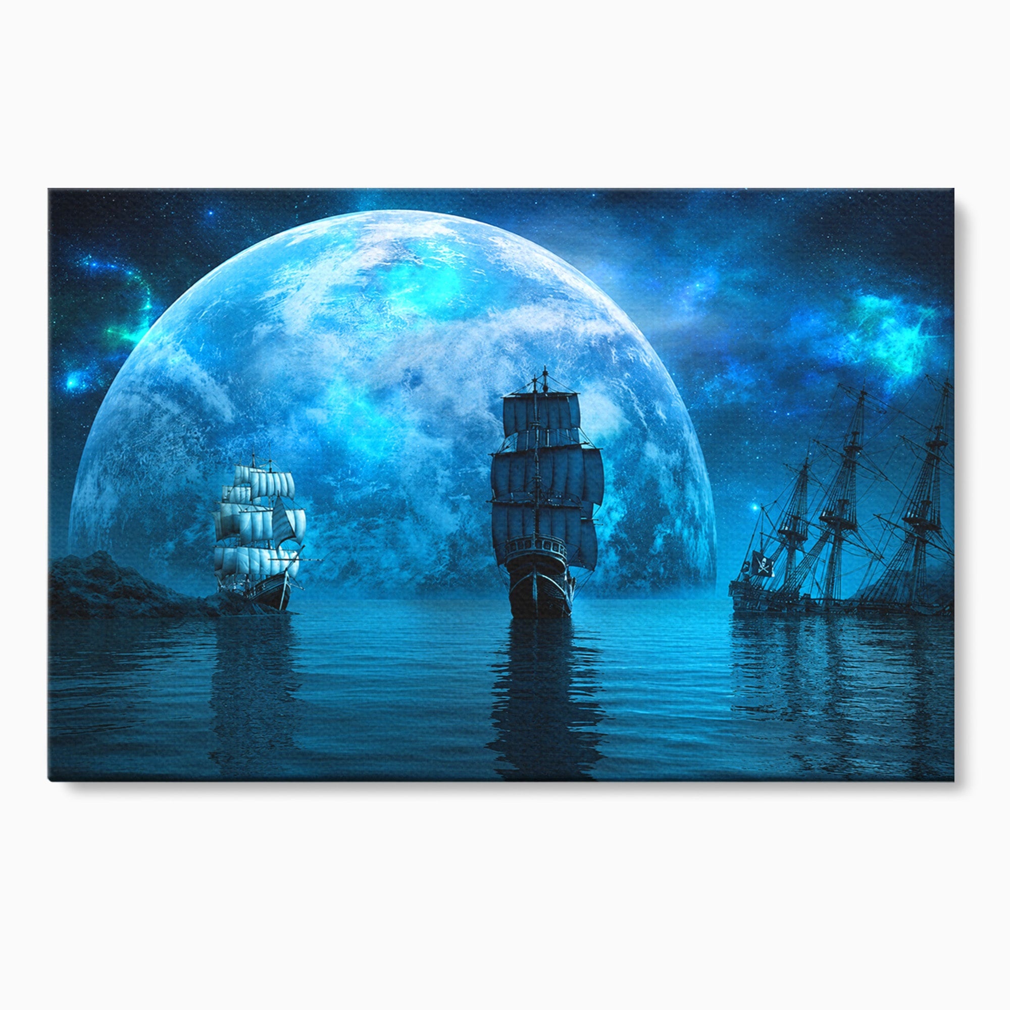 Tablou Canvas Premium LuxCanva® S1038, Corabii Spre Luna, Corabii, Luna, Ocean, Mister, Living, Culori Vibrante