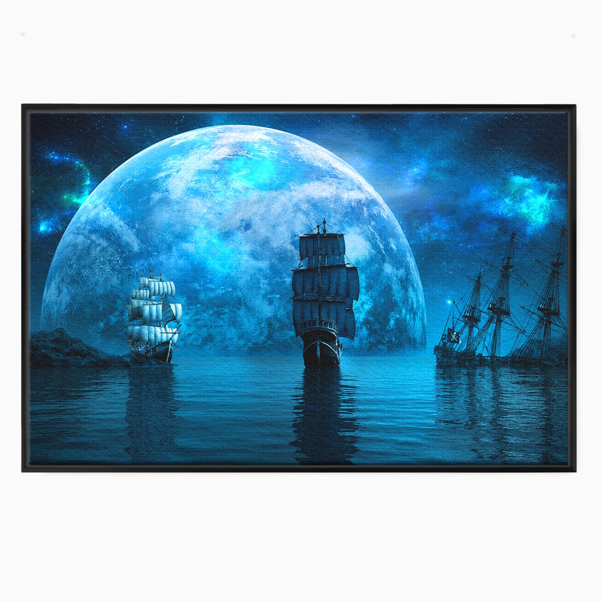 Tablou Canvas Premium LuxCanva® S1038, Corabii Spre Luna, Corabii, Luna, Ocean, Mister, Living, Culori Vibrante