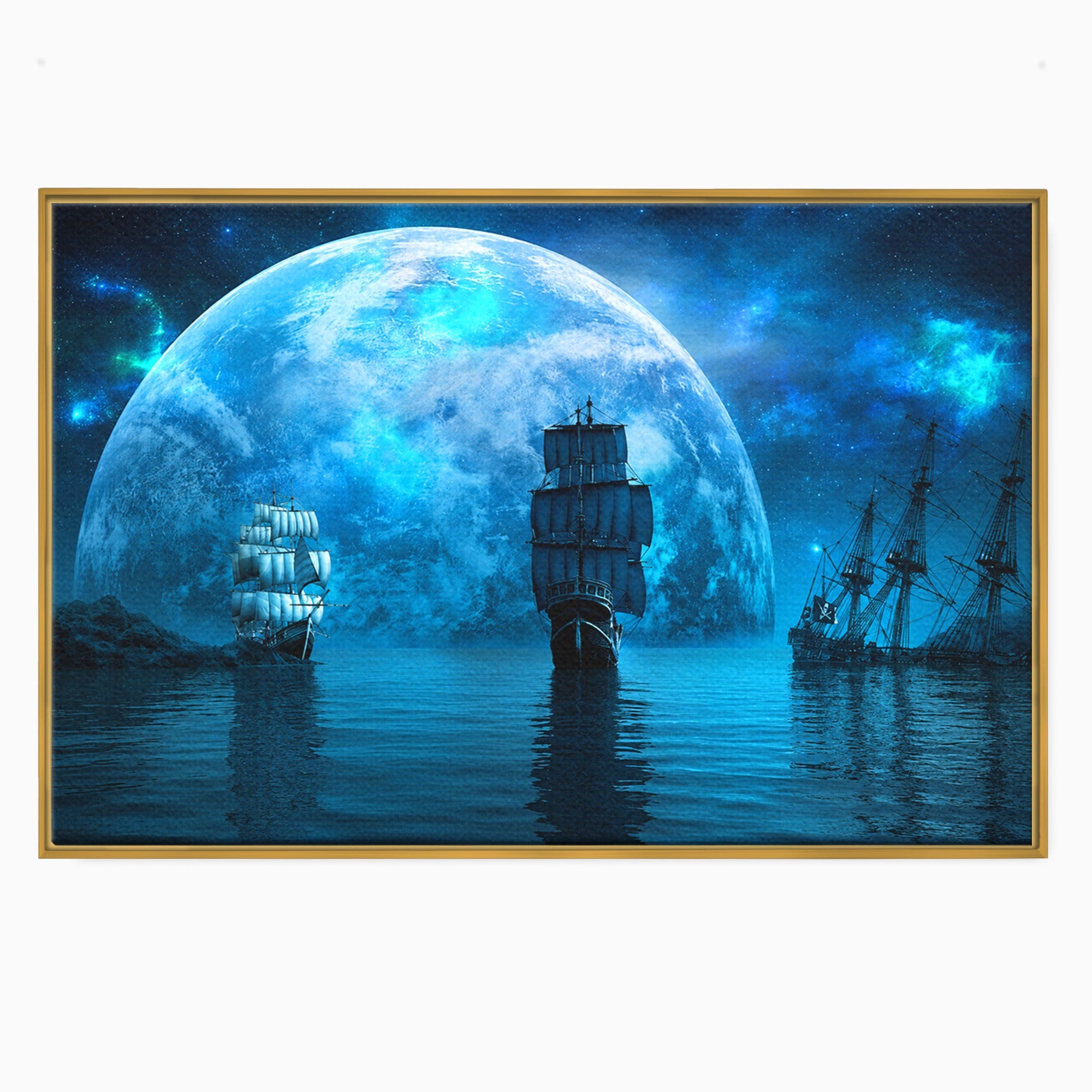 Tablou Canvas Premium LuxCanva® S1038, Corabii Spre Luna, Corabii, Luna, Ocean, Mister, Living, Culori Vibrante