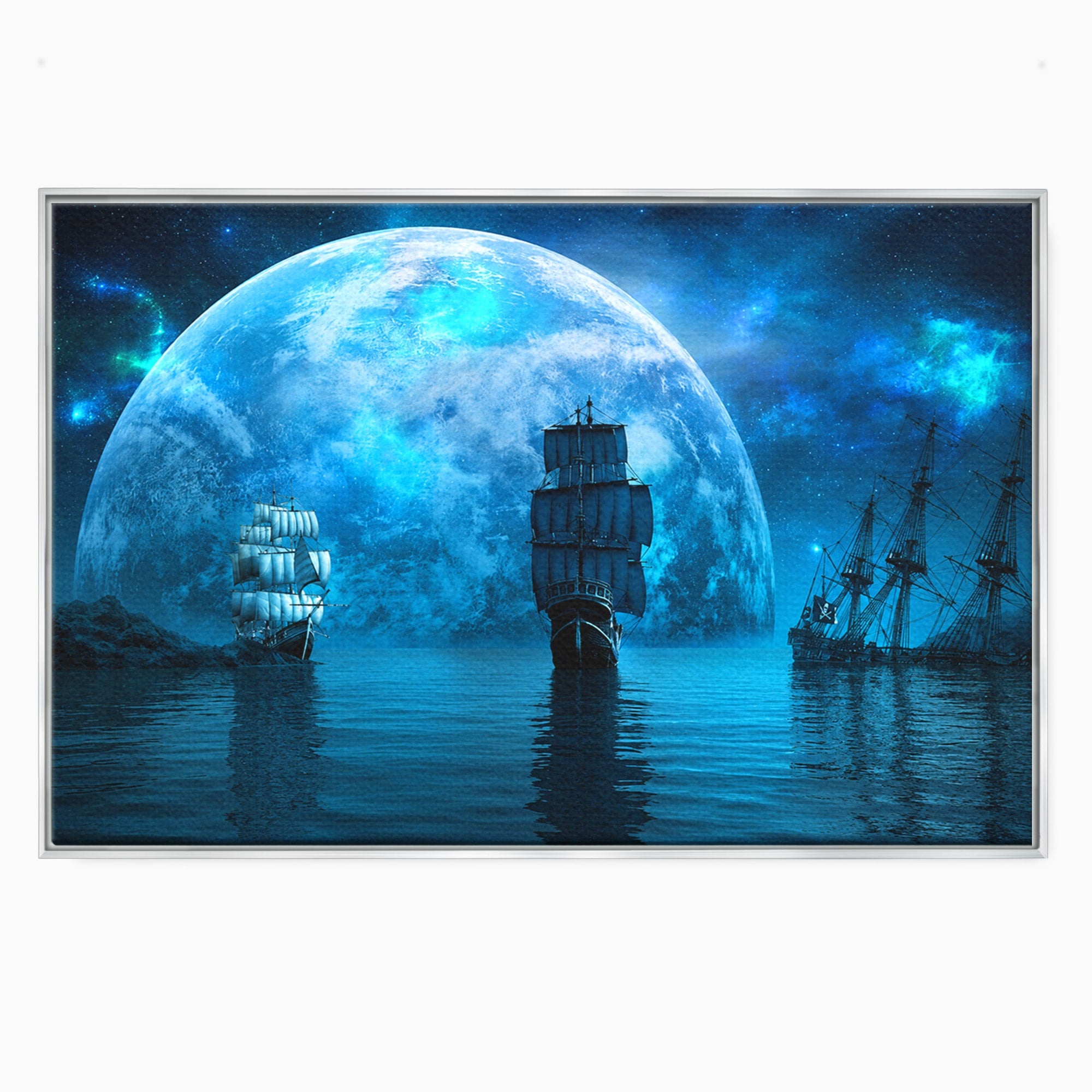 Tablou Canvas Premium LuxCanva® S1038, Corabii Spre Luna, Corabii, Luna, Ocean, Mister, Living, Culori Vibrante