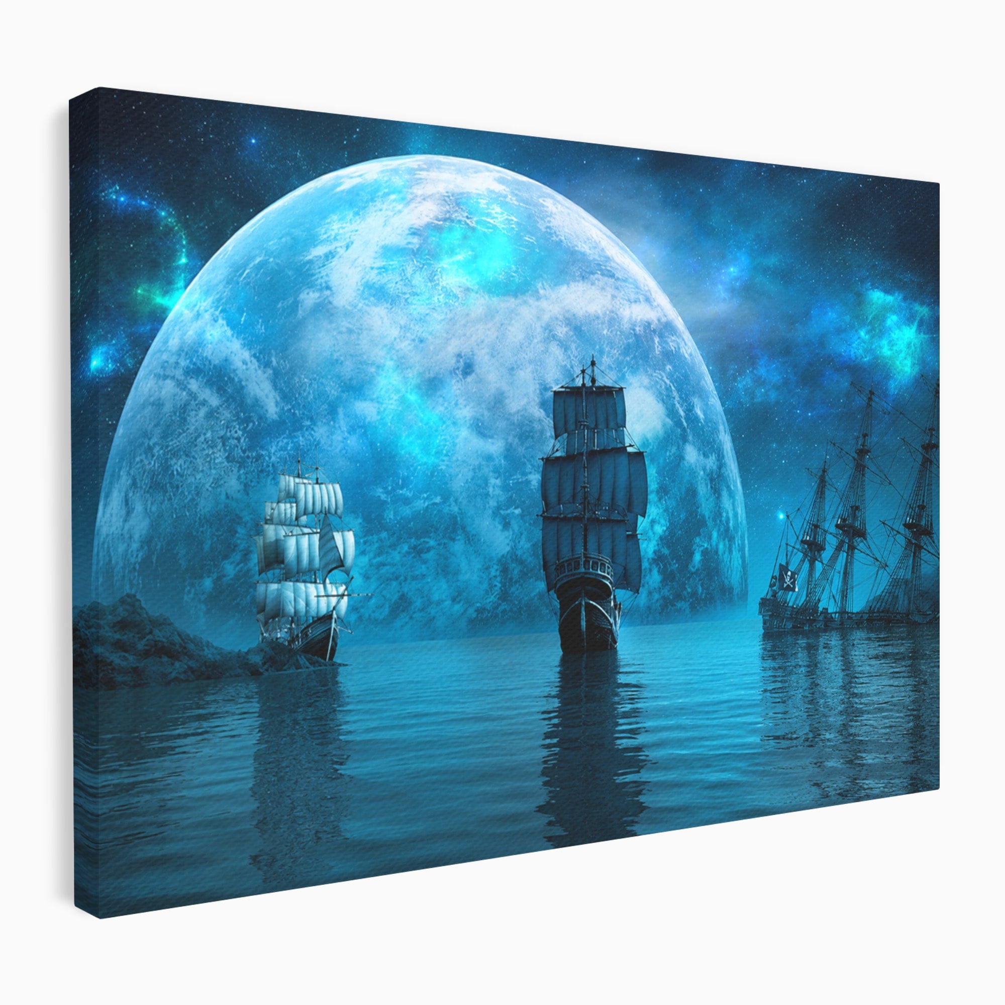Tablou Canvas Premium LuxCanva® S1038, Corabii Spre Luna, Corabii, Luna, Ocean, Mister, Living, Culori Vibrante