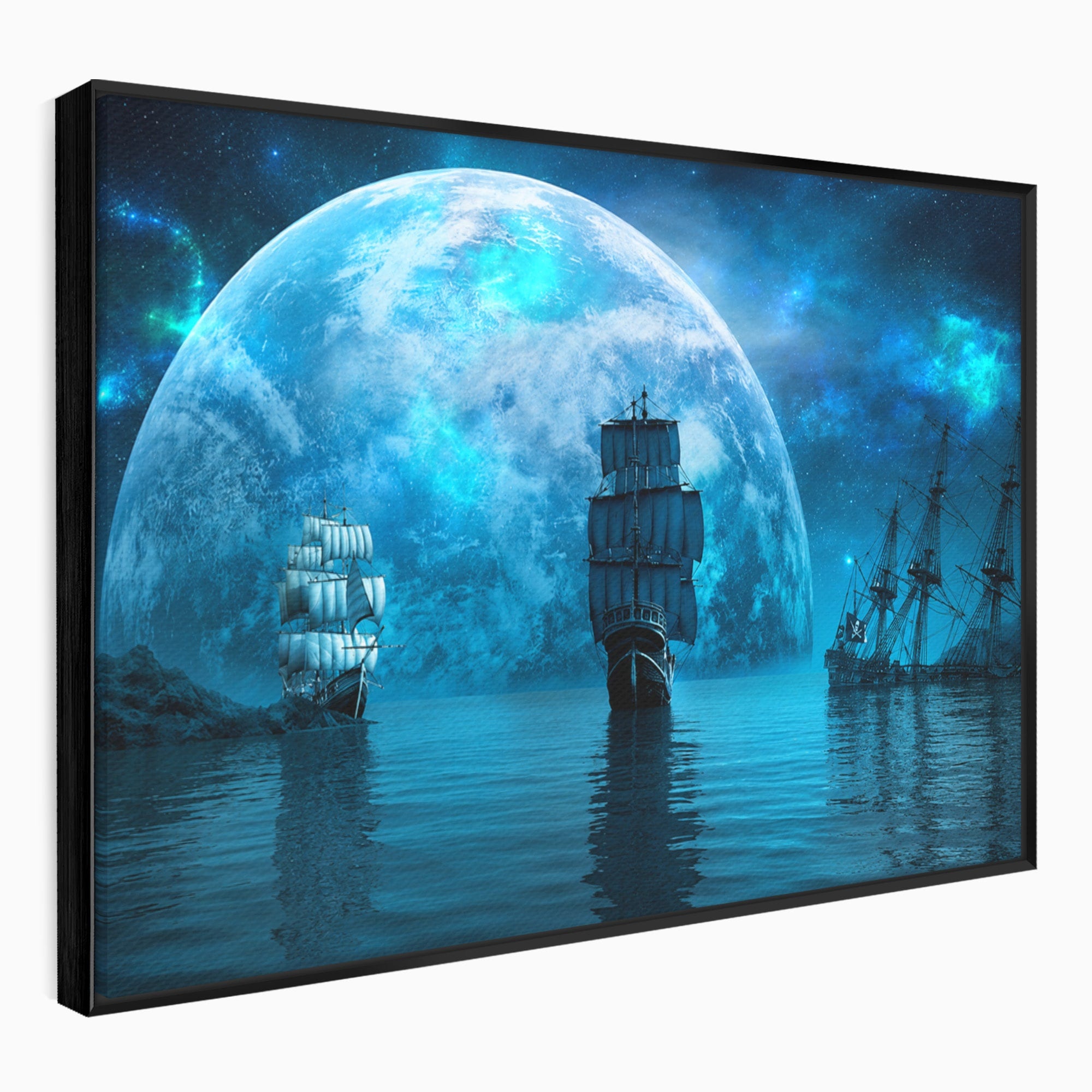 Tablou Canvas Premium LuxCanva® S1038, Corabii Spre Luna, Corabii, Luna, Ocean, Mister, Living, Culori Vibrante