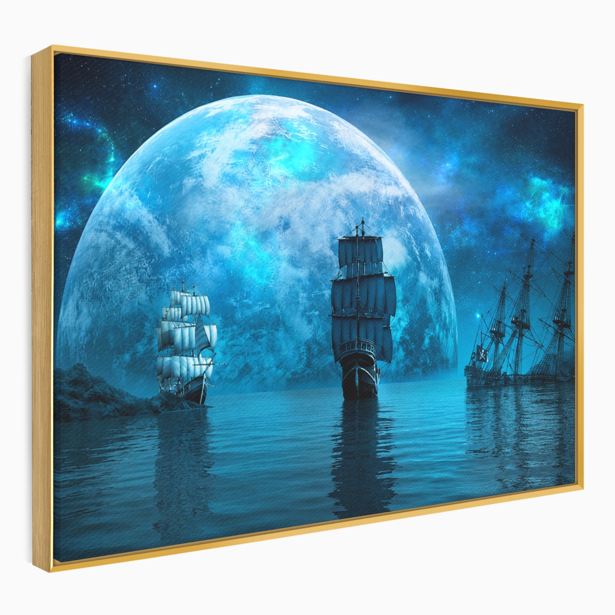 Tablou Canvas Premium LuxCanva® S1038, Corabii Spre Luna, Corabii, Luna, Ocean, Mister, Living, Culori Vibrante