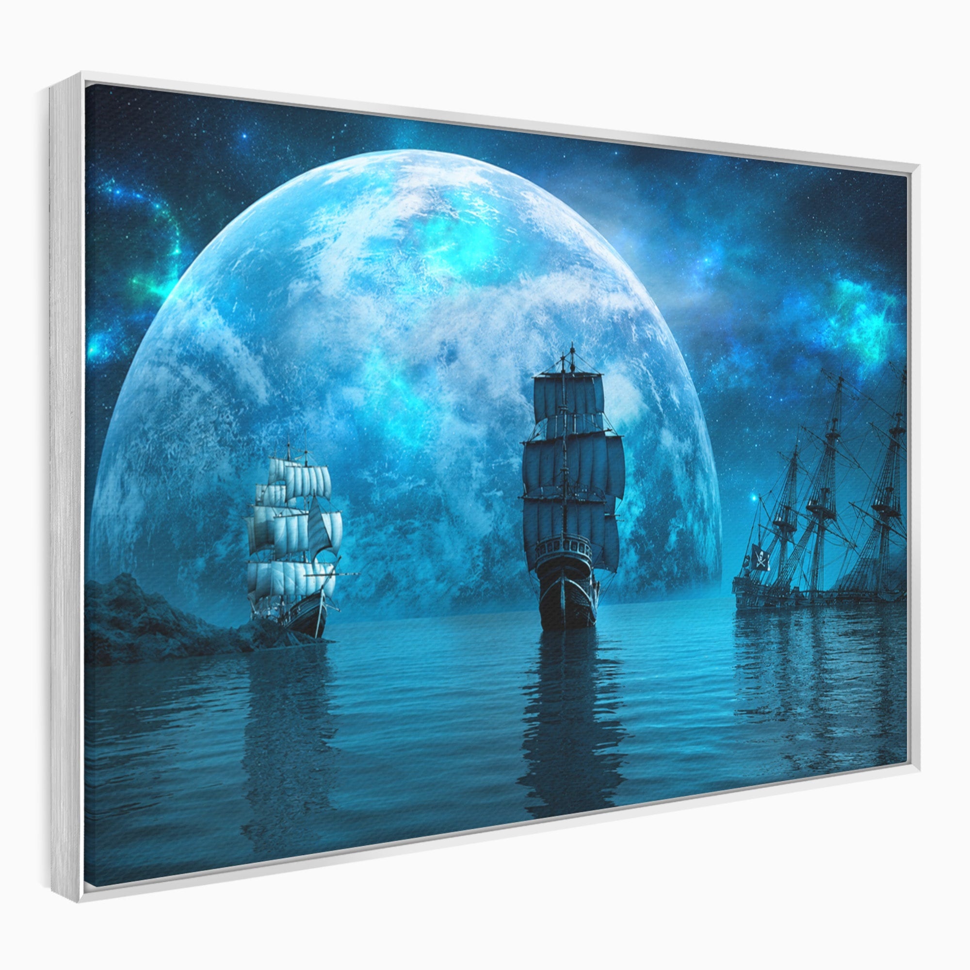 Tablou Canvas Premium LuxCanva® S1038, Corabii Spre Luna, Corabii, Luna, Ocean, Mister, Living, Culori Vibrante
