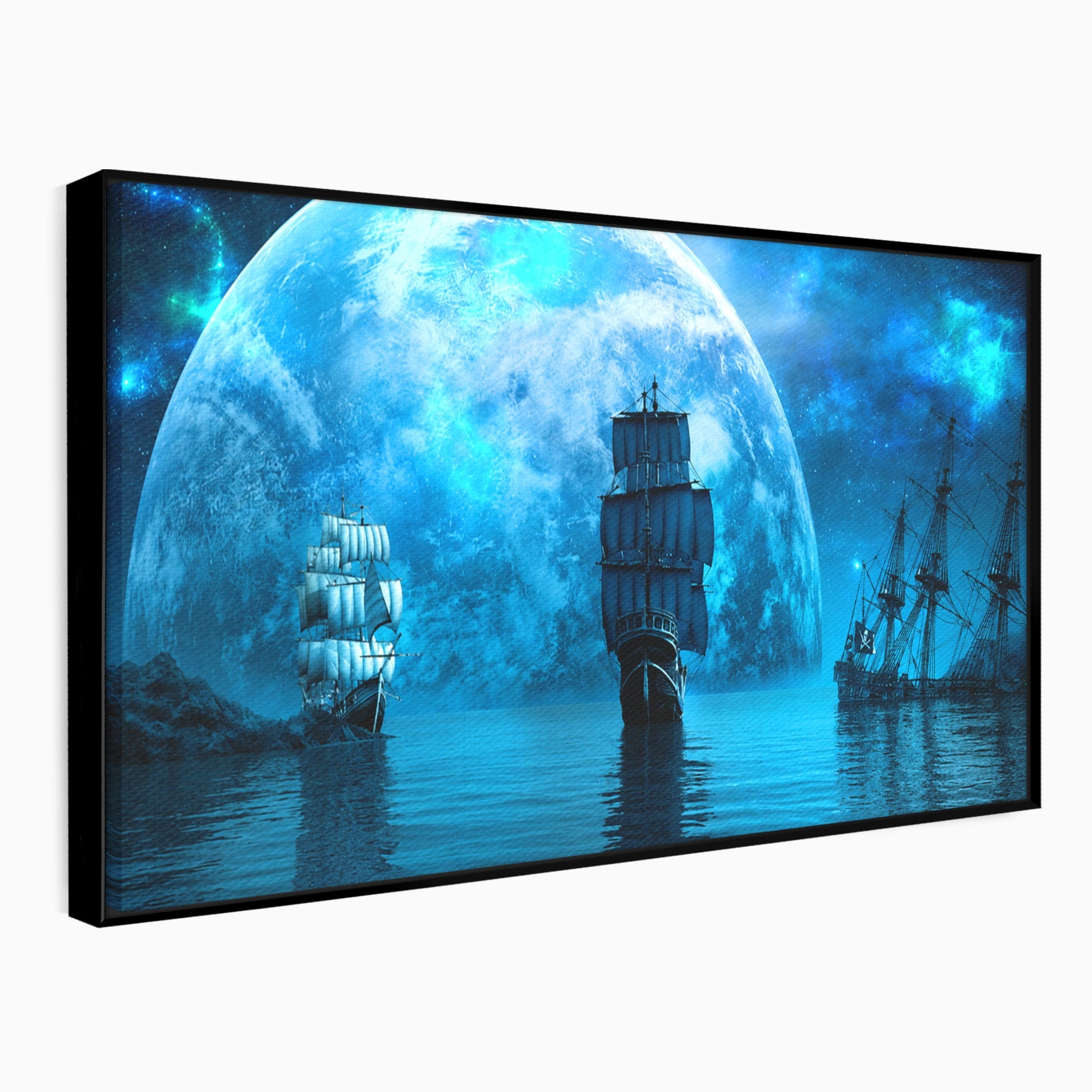 Tablou Canvas Premium LuxCanva® S1038, Corabii Spre Luna, Corabii, Luna, Ocean, Mister, Living, Culori Vibrante
