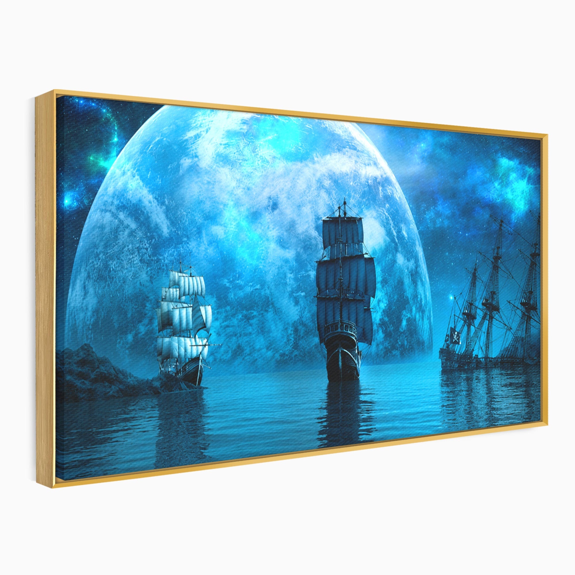 Tablou Canvas Premium LuxCanva® S1038, Corabii Spre Luna, Corabii, Luna, Ocean, Mister, Living, Culori Vibrante