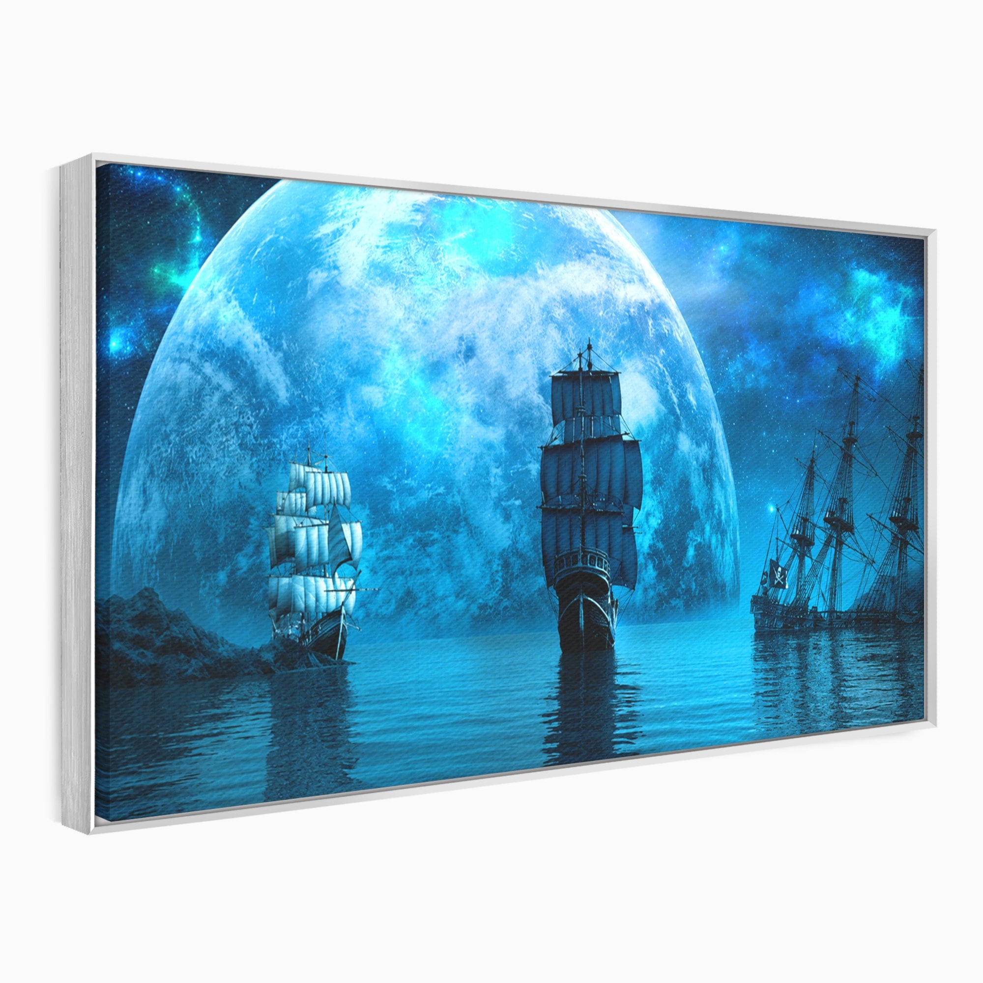 Tablou Canvas Premium LuxCanva® S1038, Corabii Spre Luna, Corabii, Luna, Ocean, Mister, Living, Culori Vibrante