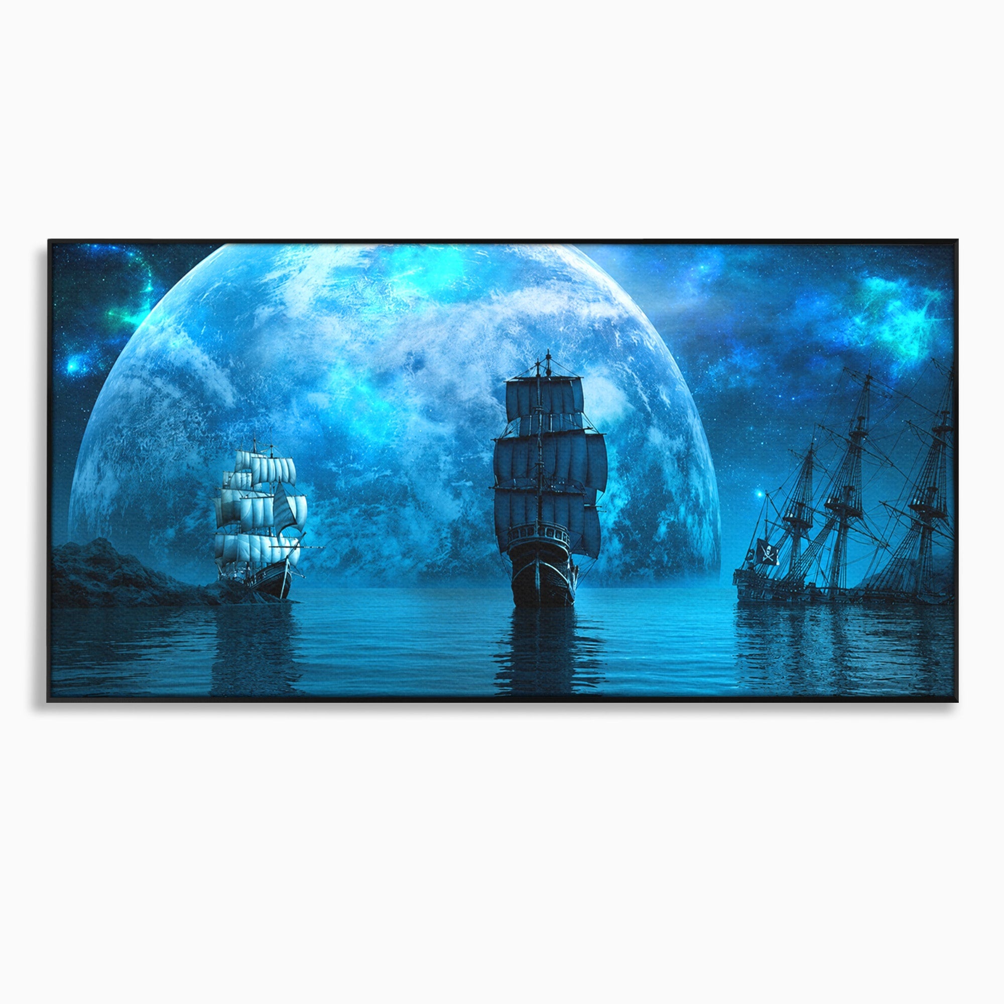 Tablou Canvas Premium LuxCanva® S1038, Corabii Spre Luna, Corabii, Luna, Ocean, Mister, Living, Culori Vibrante