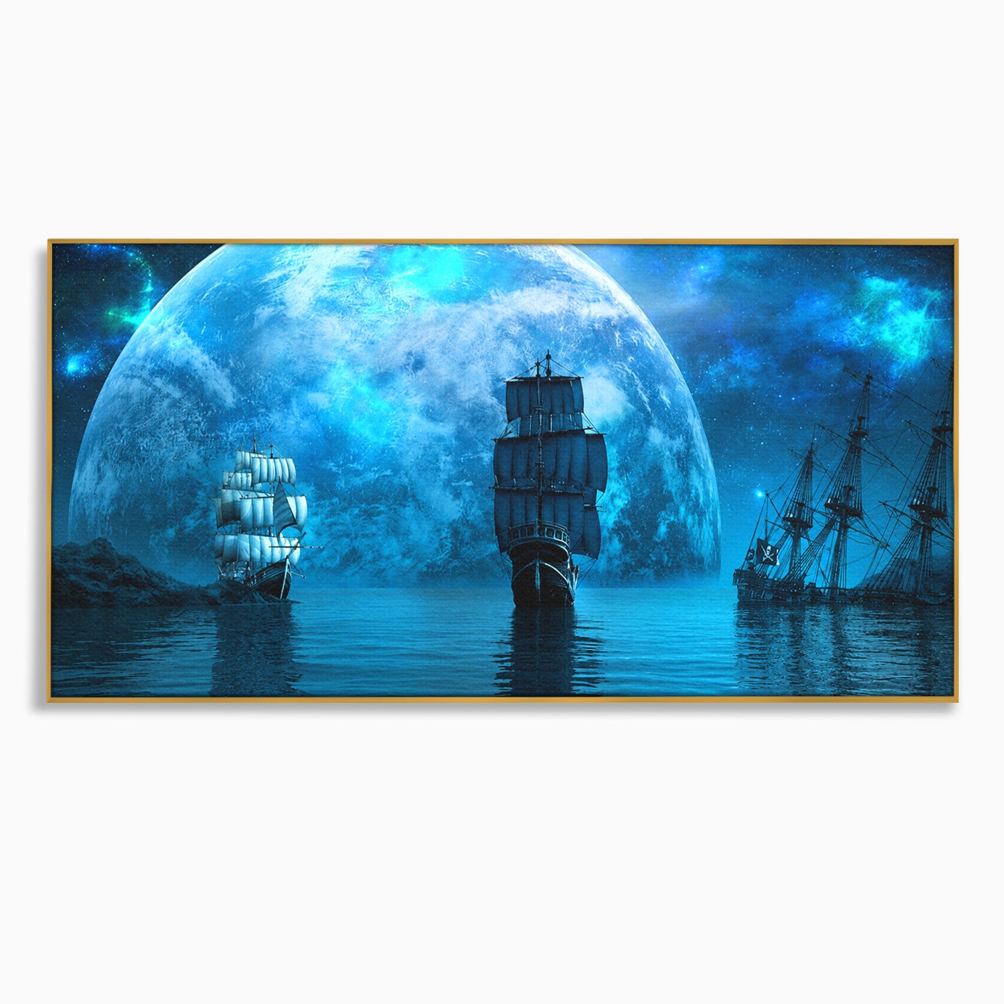 Tablou Canvas Premium LuxCanva® S1038, Corabii Spre Luna, Corabii, Luna, Ocean, Mister, Living, Culori Vibrante