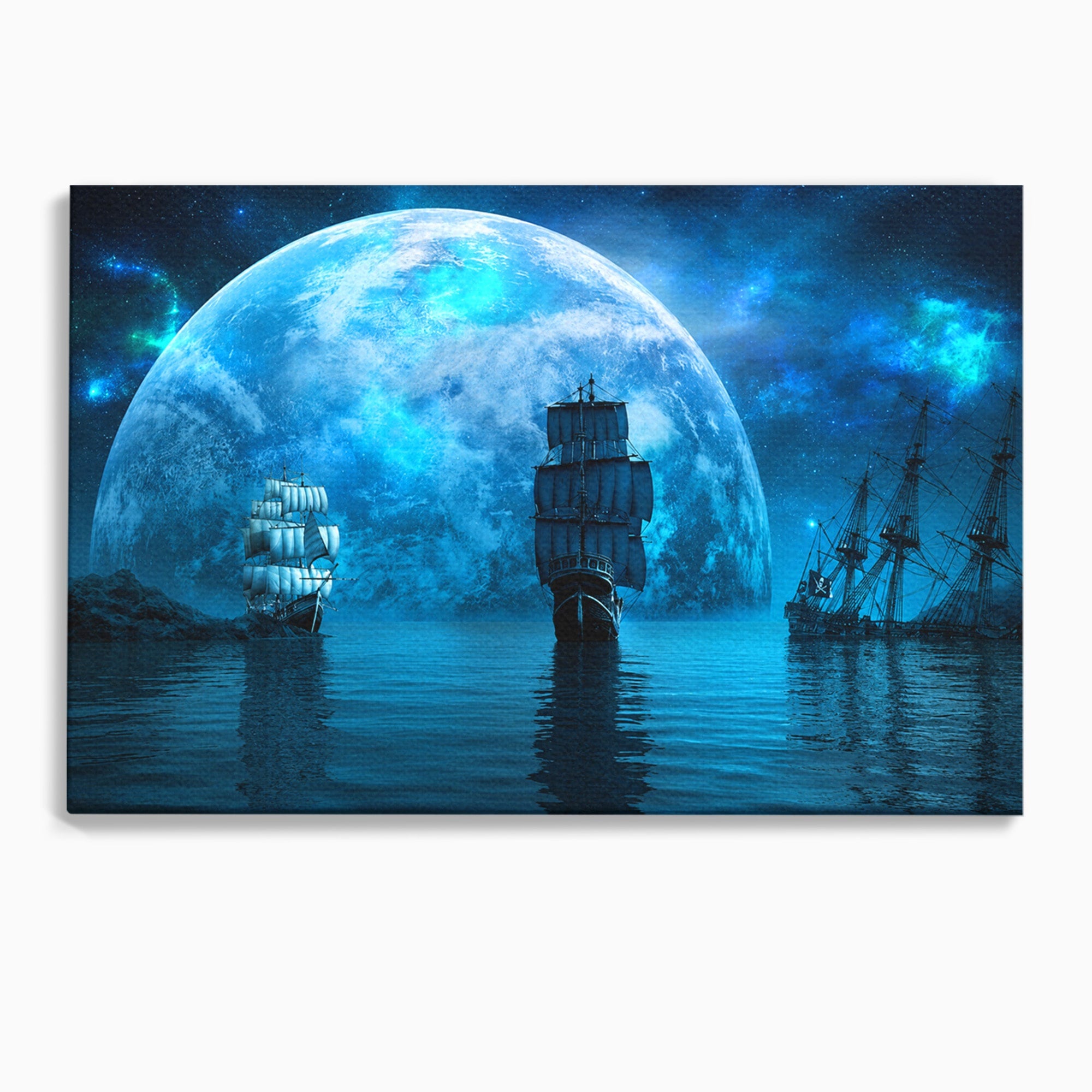 Tablou Canvas Premium LuxCanva® S1038, Corabii Spre Luna, Corabii, Luna, Ocean, Mister, Living, Culori Vibrante