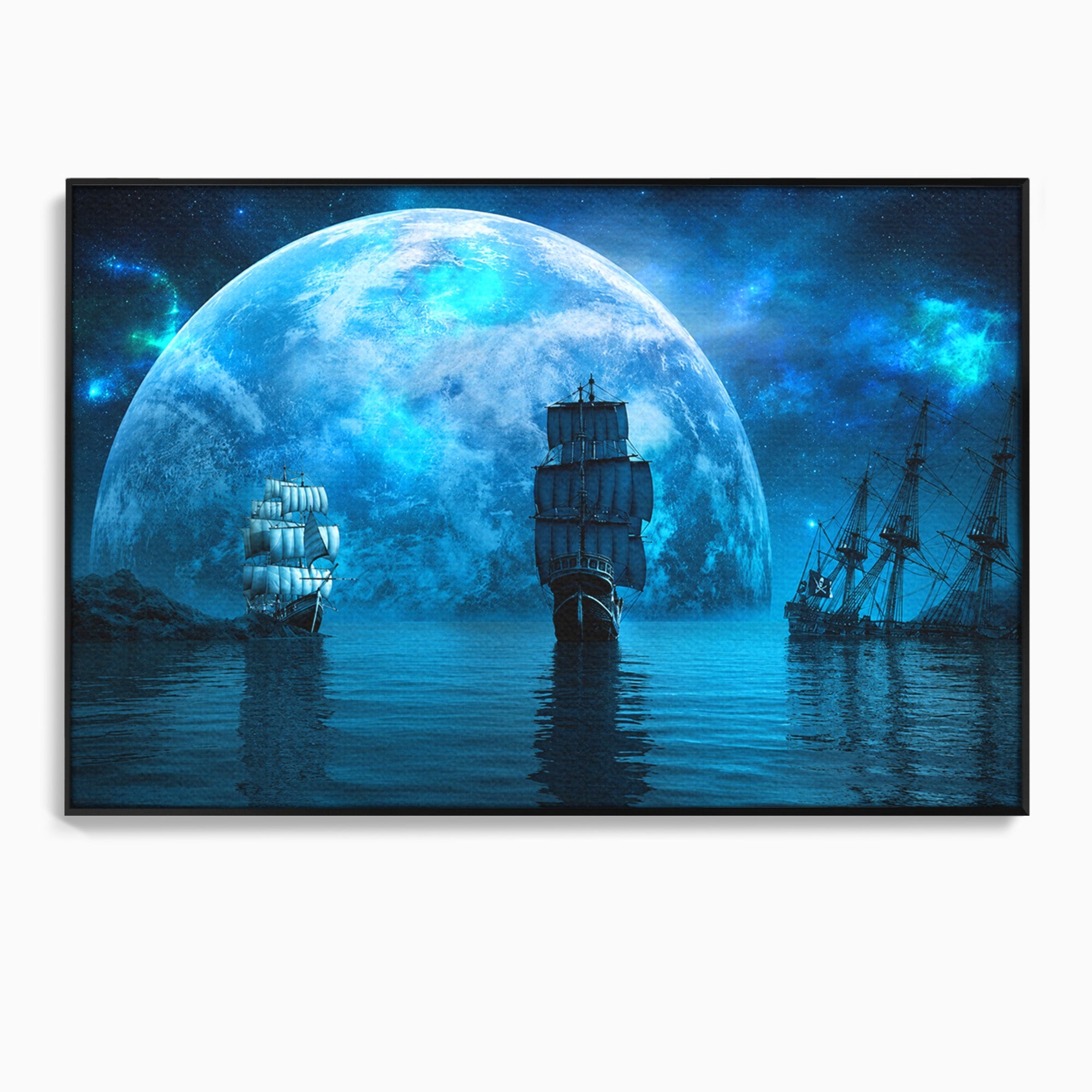 Tablou Canvas Premium LuxCanva® S1038, Corabii Spre Luna, Corabii, Luna, Ocean, Mister, Living, Culori Vibrante