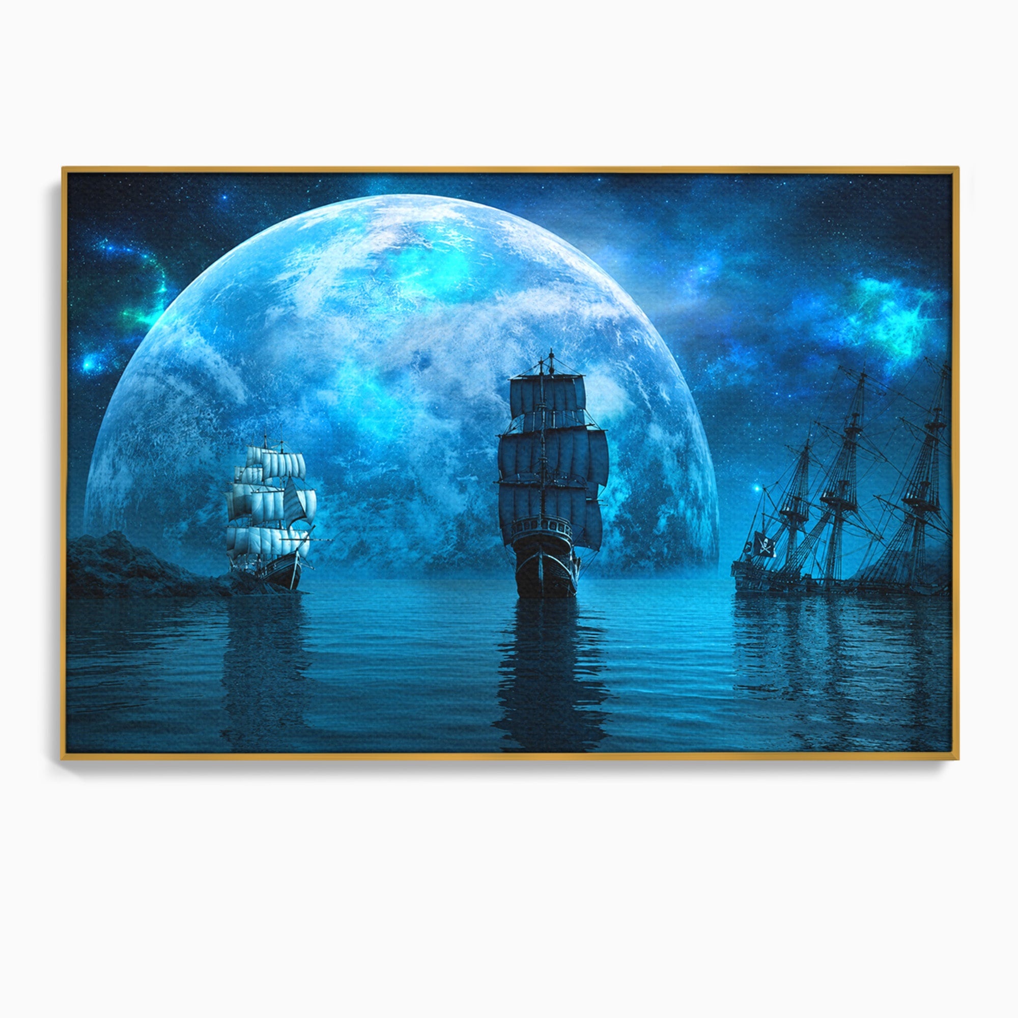 Tablou Canvas Premium LuxCanva® S1038, Corabii Spre Luna, Corabii, Luna, Ocean, Mister, Living, Culori Vibrante