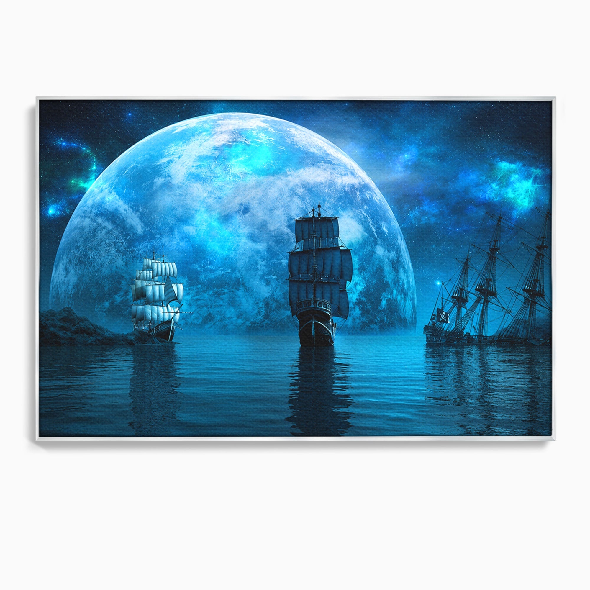 Tablou Canvas Premium LuxCanva® S1038, Corabii Spre Luna, Corabii, Luna, Ocean, Mister, Living, Culori Vibrante