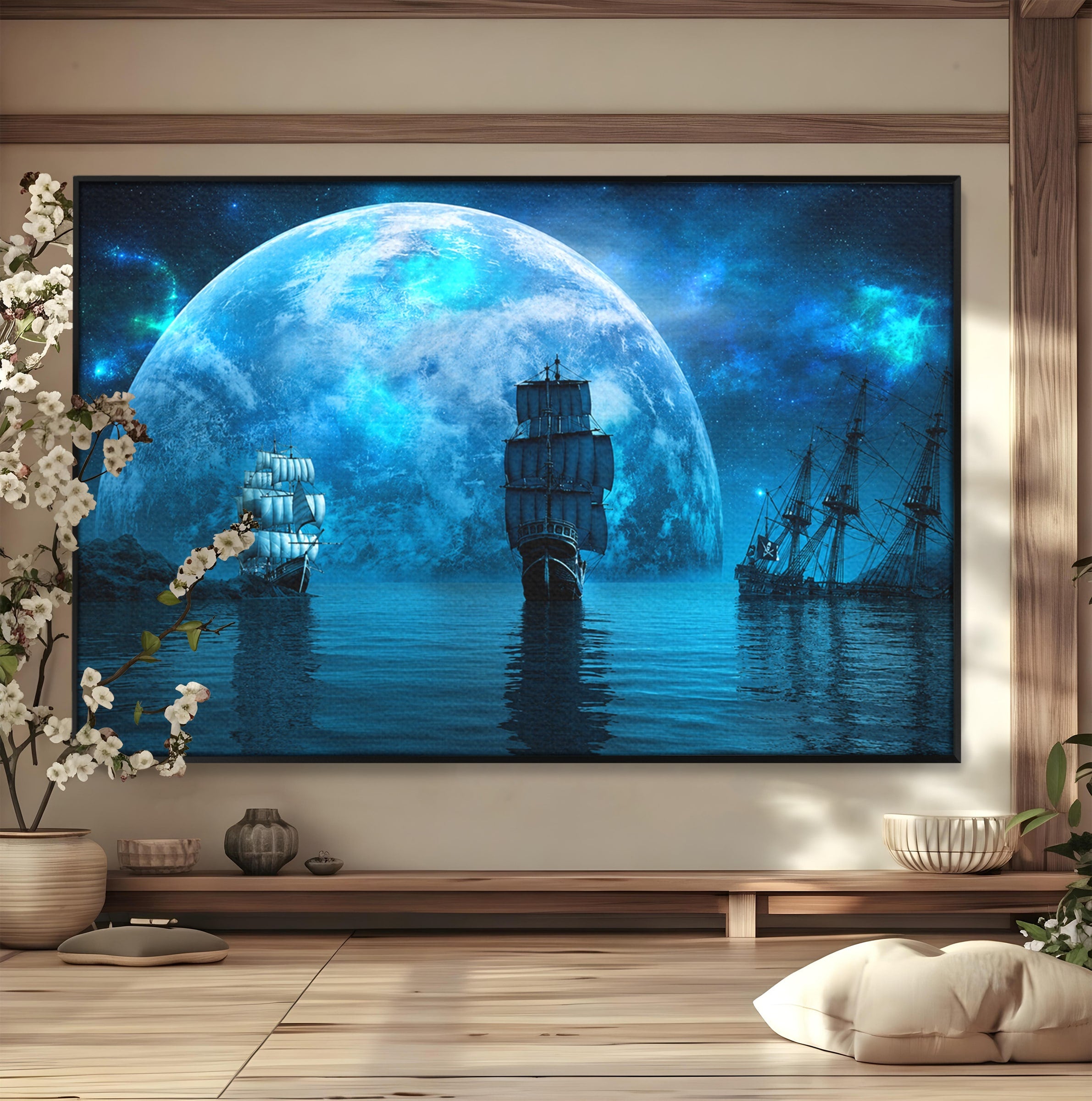 Tablou Canvas Premium LuxCanva® S1038, Corabii Spre Luna, Corabii, Luna, Ocean, Mister, Living, Culori Vibrante