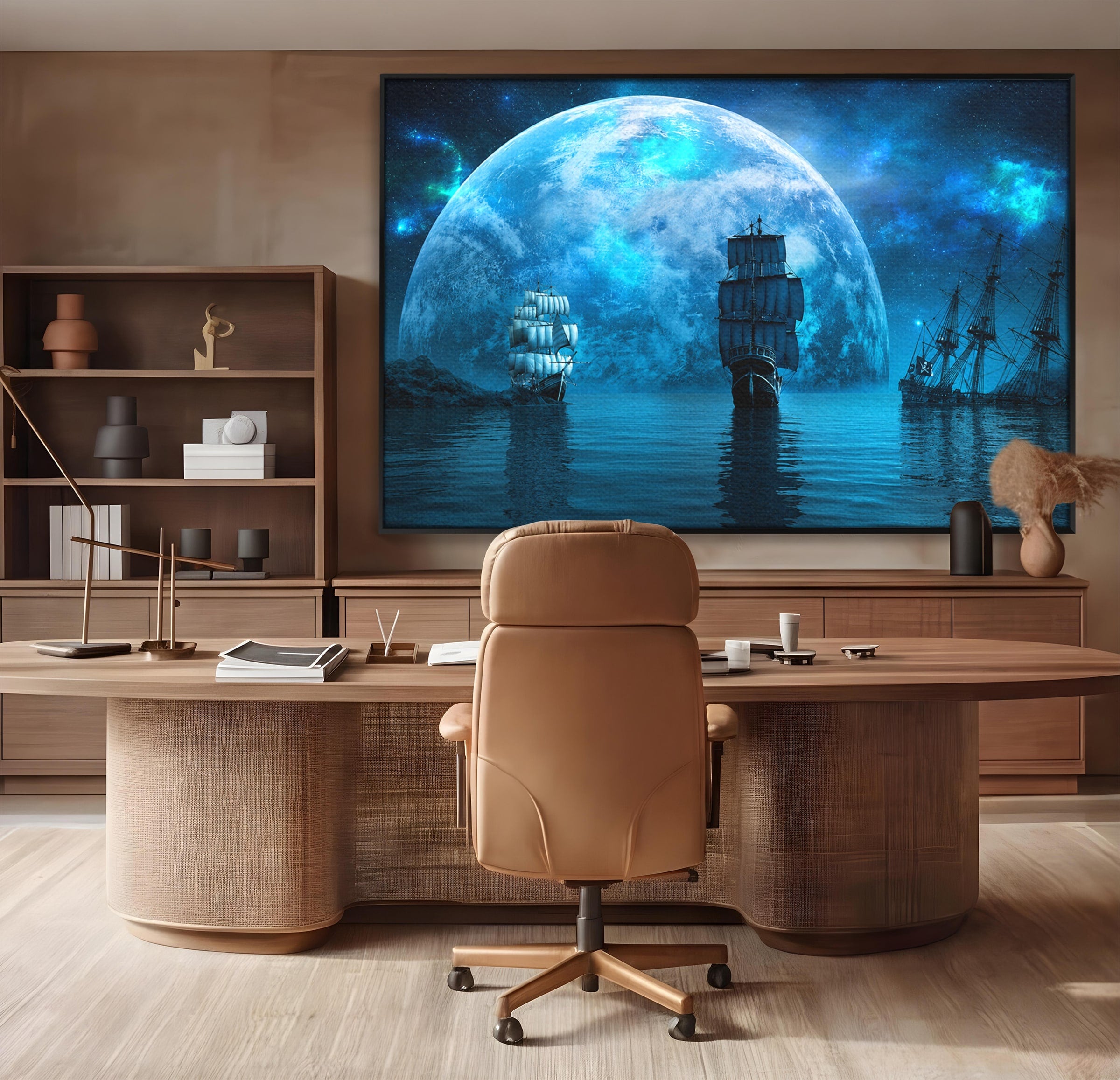 Tablou Canvas Premium LuxCanva® S1038, Corabii Spre Luna, Corabii, Luna, Ocean, Mister, Living, Culori Vibrante