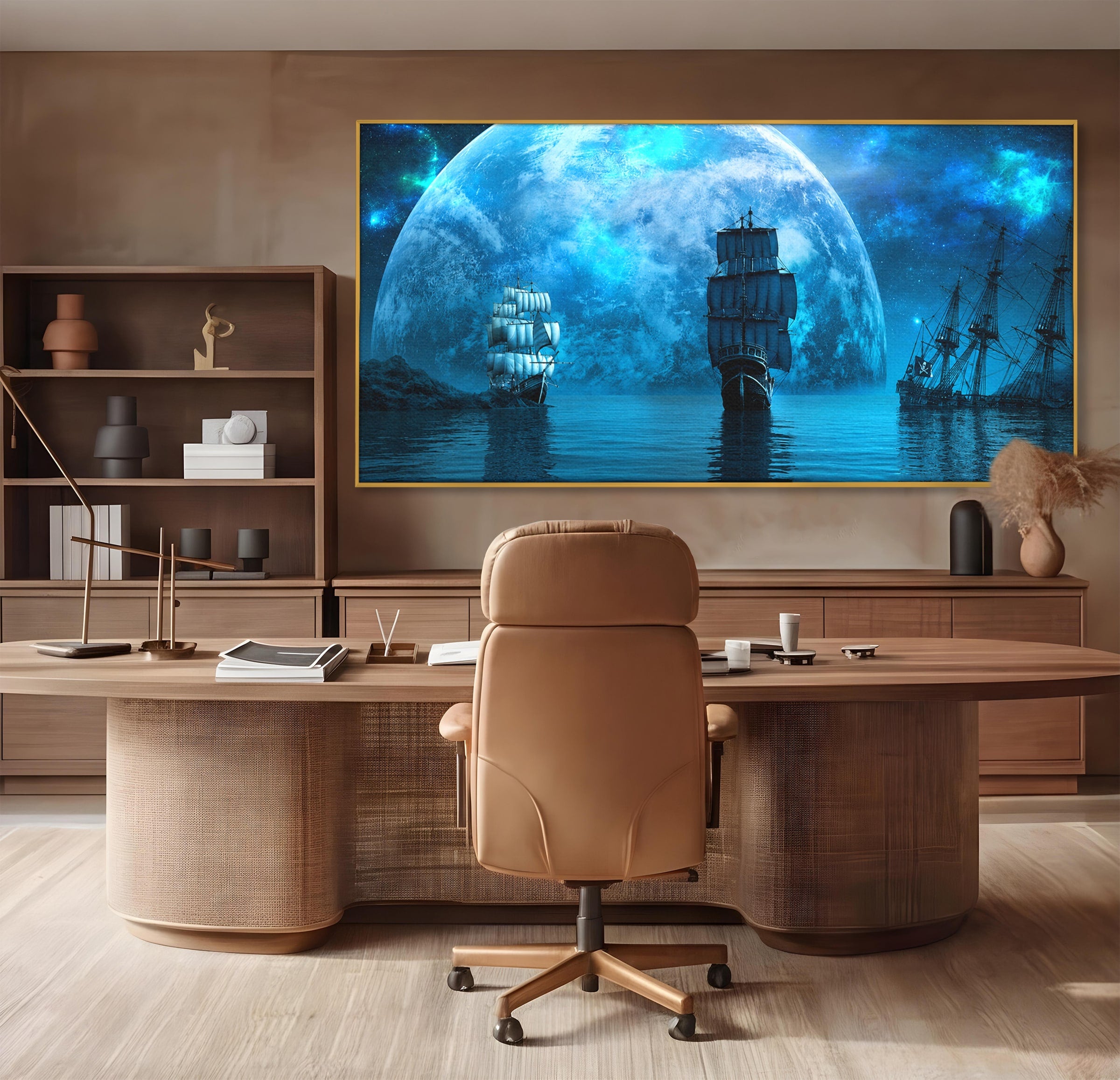 Tablou Canvas Premium LuxCanva® S1038, Corabii Spre Luna, Corabii, Luna, Ocean, Mister, Living, Culori Vibrante