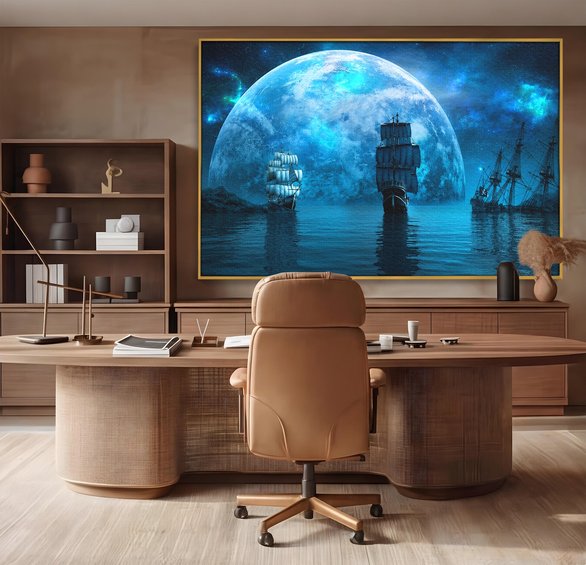 Tablou Canvas Premium LuxCanva® S1038, Corabii Spre Luna, Corabii, Luna, Ocean, Mister, Living, Culori Vibrante