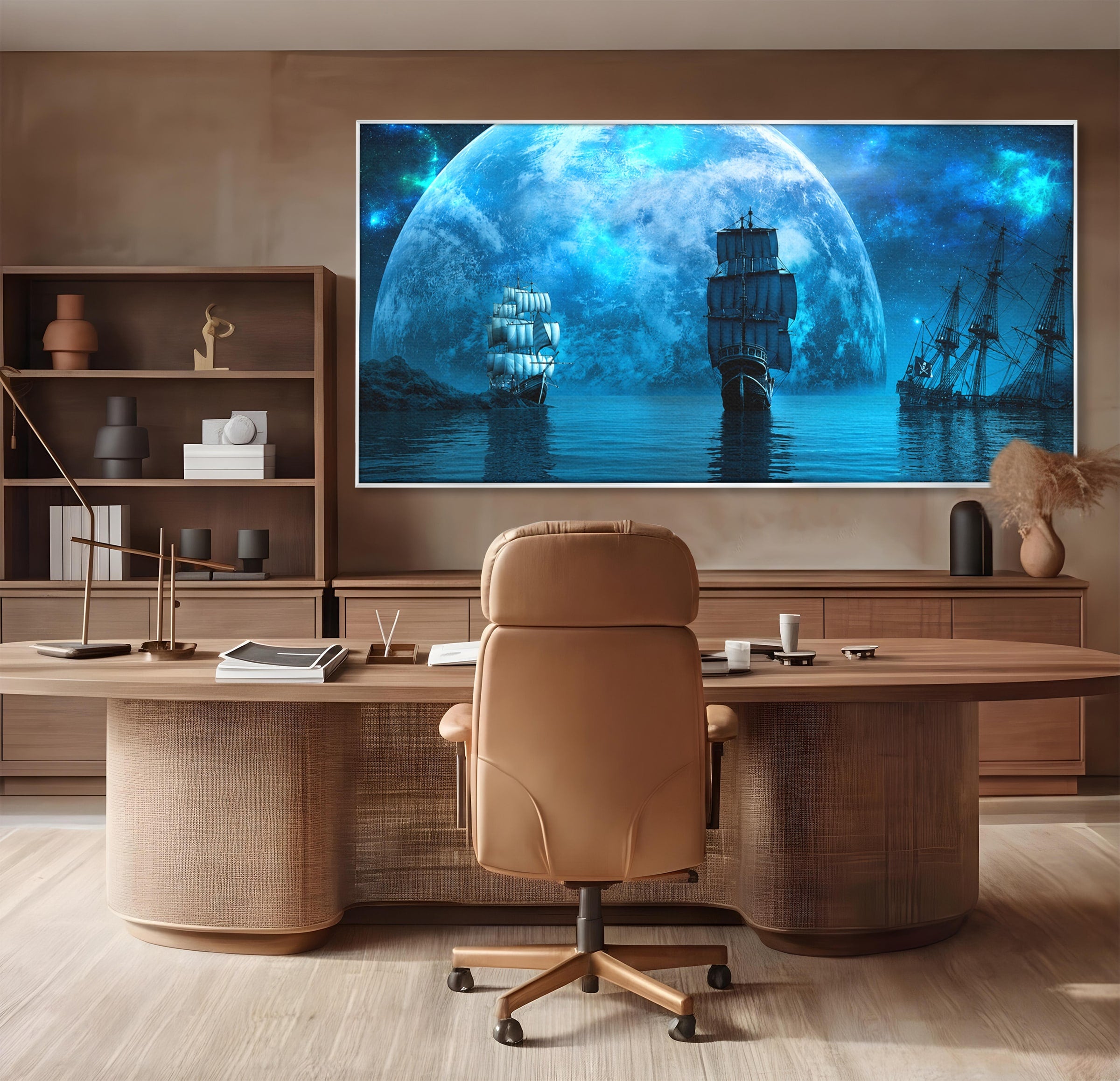 Tablou Canvas Premium LuxCanva® S1038, Corabii Spre Luna, Corabii, Luna, Ocean, Mister, Living, Culori Vibrante