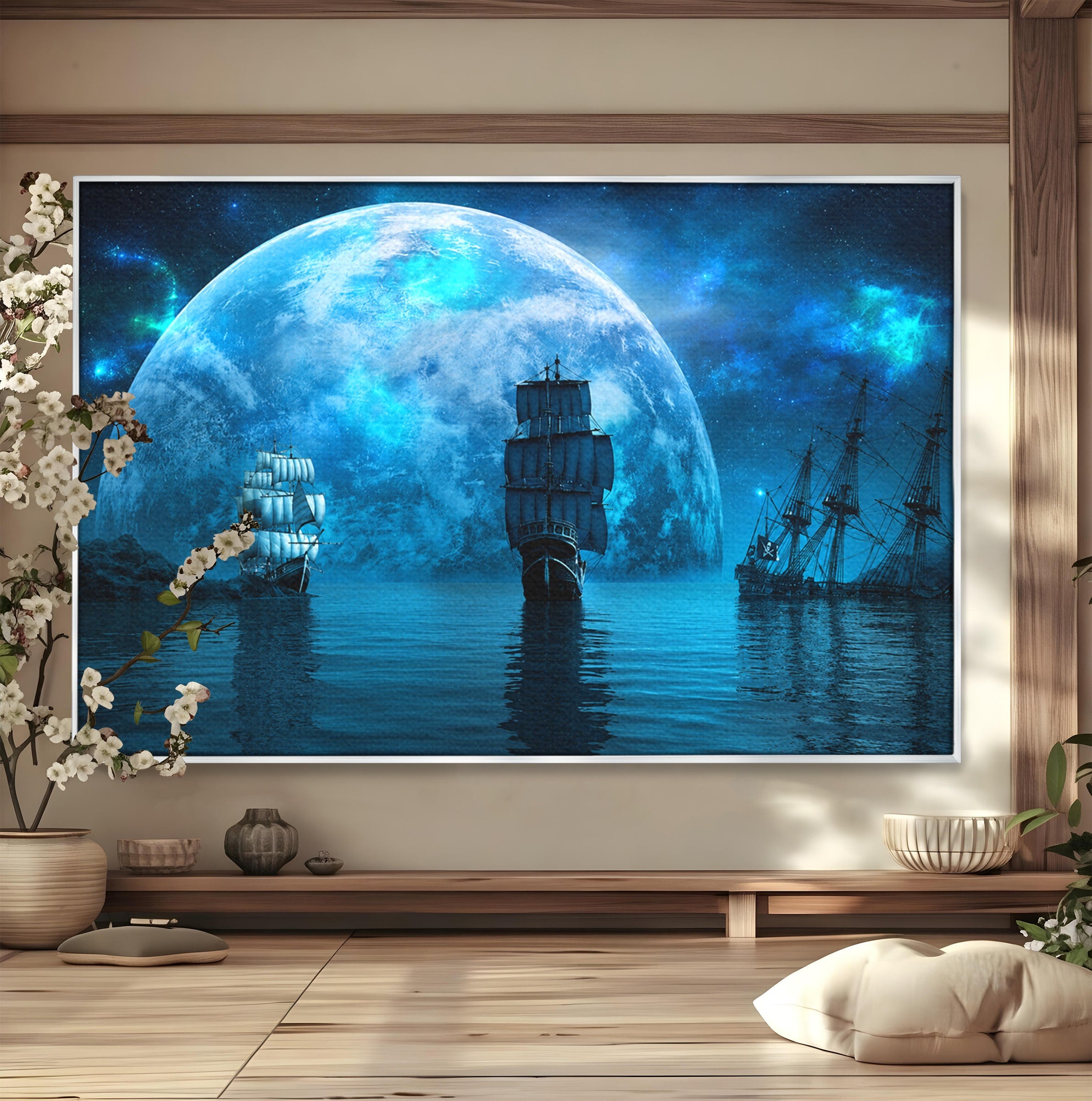 Tablou Canvas Premium LuxCanva® S1038, Corabii Spre Luna, Corabii, Luna, Ocean, Mister, Living, Culori Vibrante