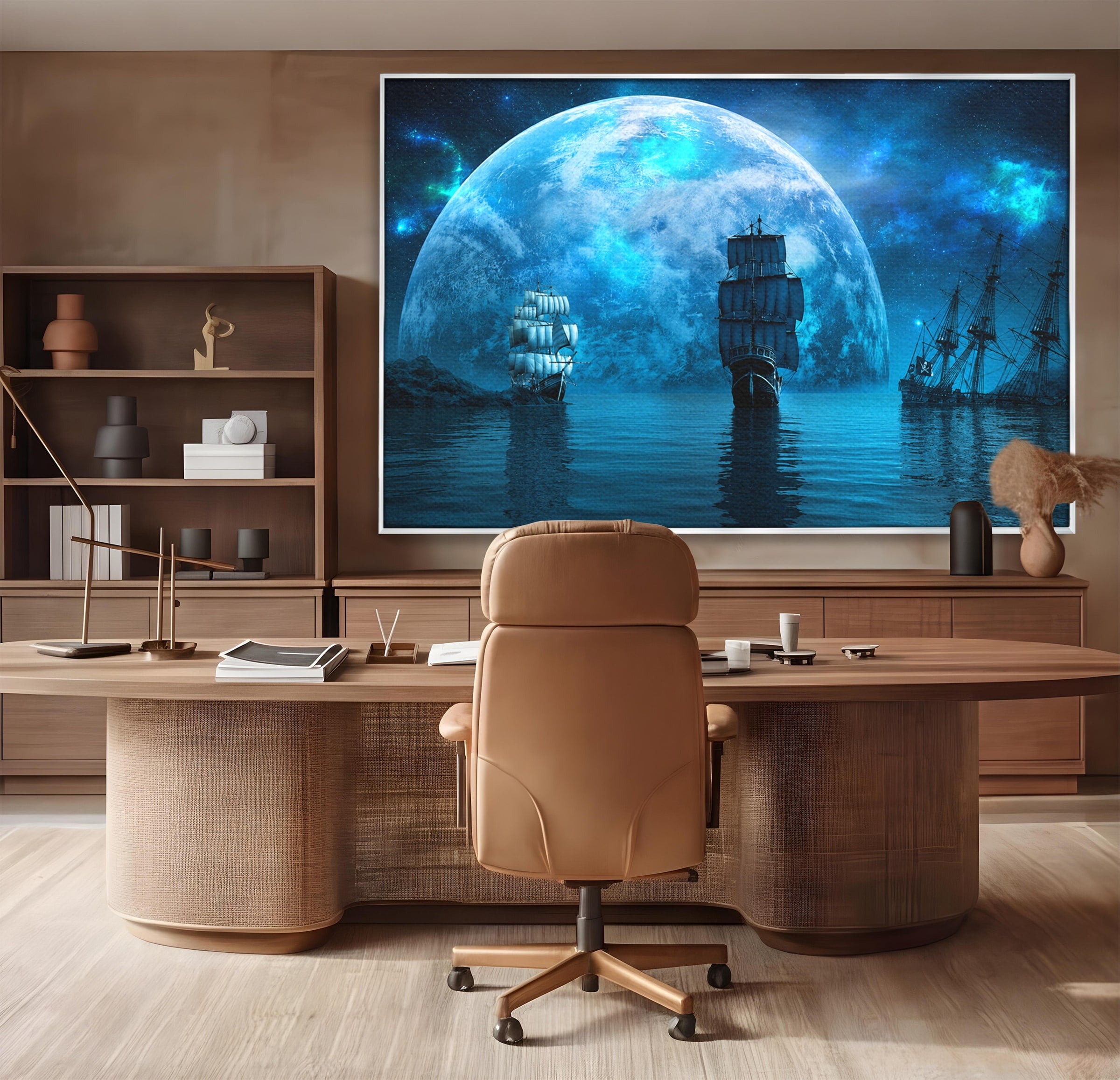 Tablou Canvas Premium LuxCanva® S1038, Corabii Spre Luna, Corabii, Luna, Ocean, Mister, Living, Culori Vibrante