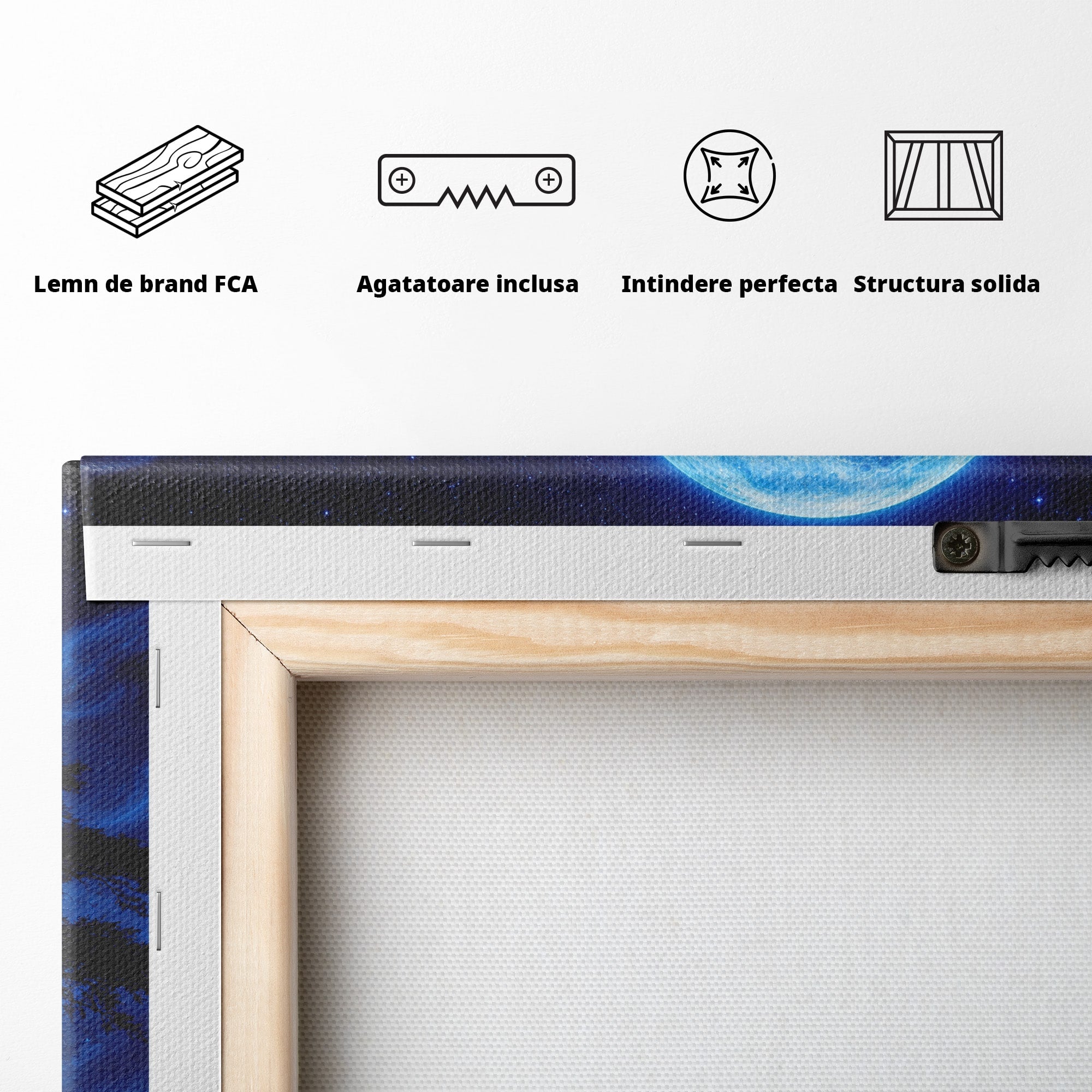Tablou Canvas Premium LuxCanva® S1040, Luna Albastra, Luna, Copac, Noapte, Peisaj, Living, Culori Vibrante