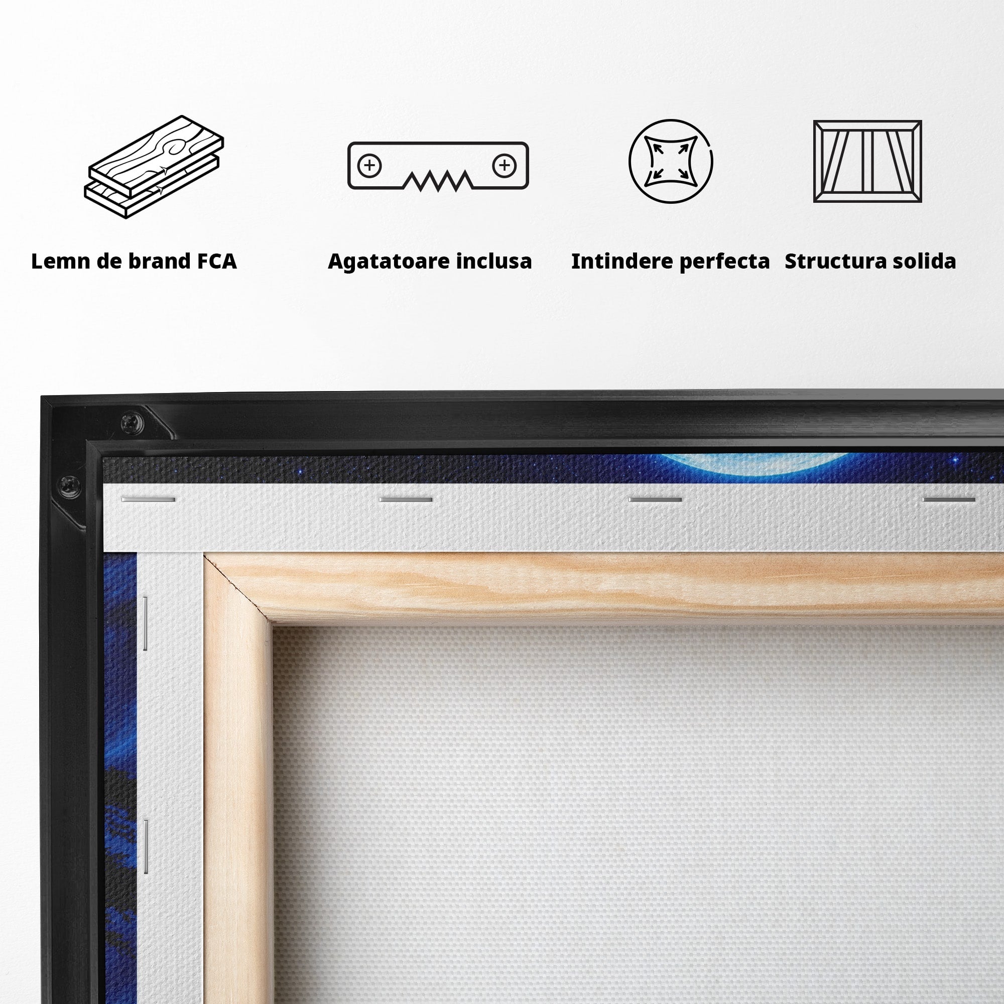 Tablou Canvas Premium LuxCanva® S1040, Luna Albastra, Luna, Copac, Noapte, Peisaj, Living, Culori Vibrante