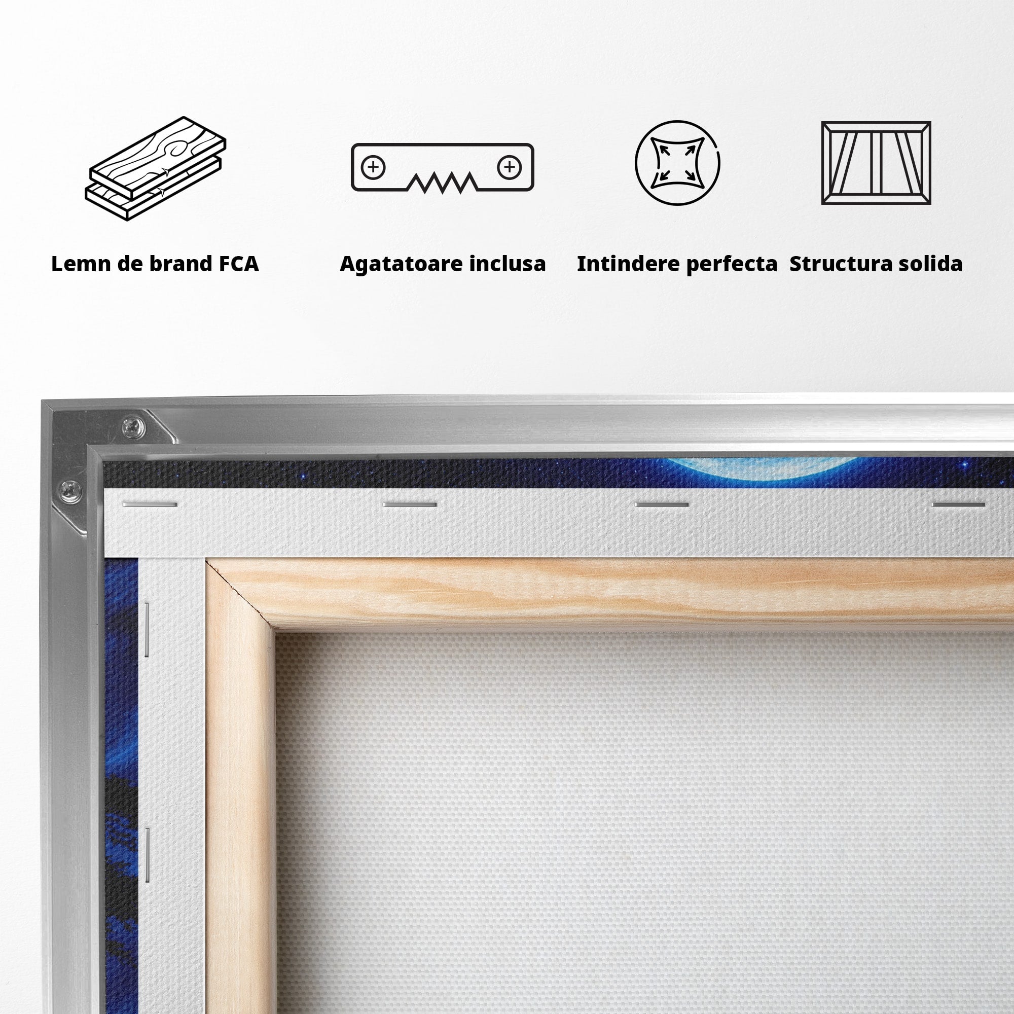 Tablou Canvas Premium LuxCanva® S1040, Luna Albastra, Luna, Copac, Noapte, Peisaj, Living, Culori Vibrante