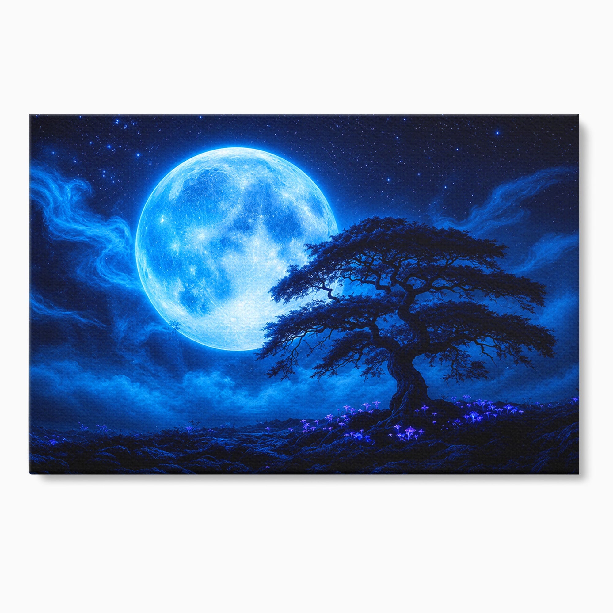 Tablou Canvas Premium LuxCanva® S1040, Luna Albastra, Luna, Copac, Noapte, Peisaj, Living, Culori Vibrante