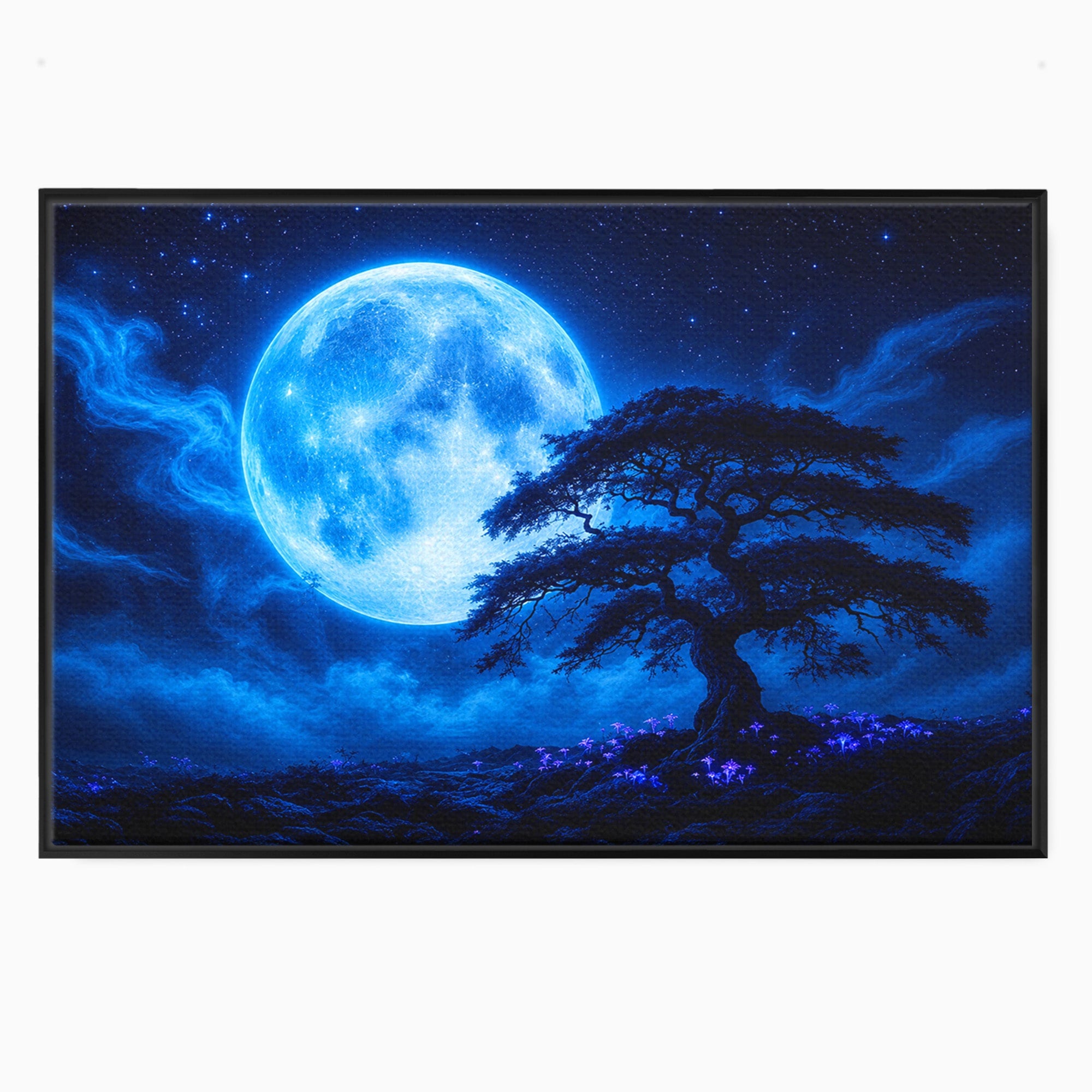 Tablou Canvas Premium LuxCanva® S1040, Luna Albastra, Luna, Copac, Noapte, Peisaj, Living, Culori Vibrante