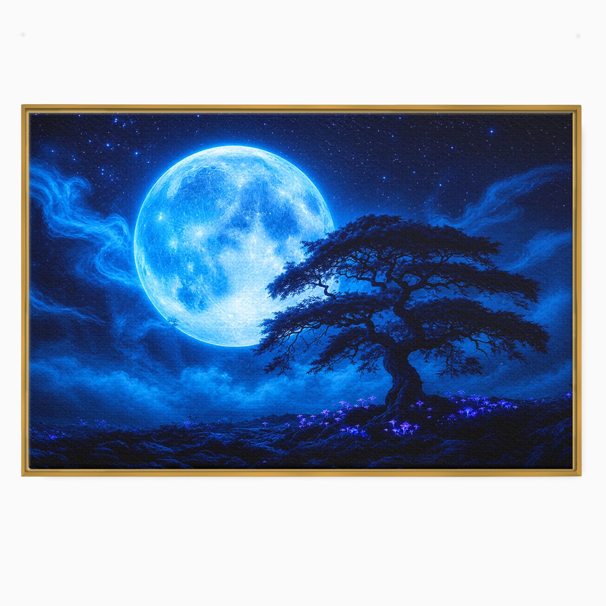 Tablou Canvas Premium LuxCanva® S1040, Luna Albastra, Luna, Copac, Noapte, Peisaj, Living, Culori Vibrante