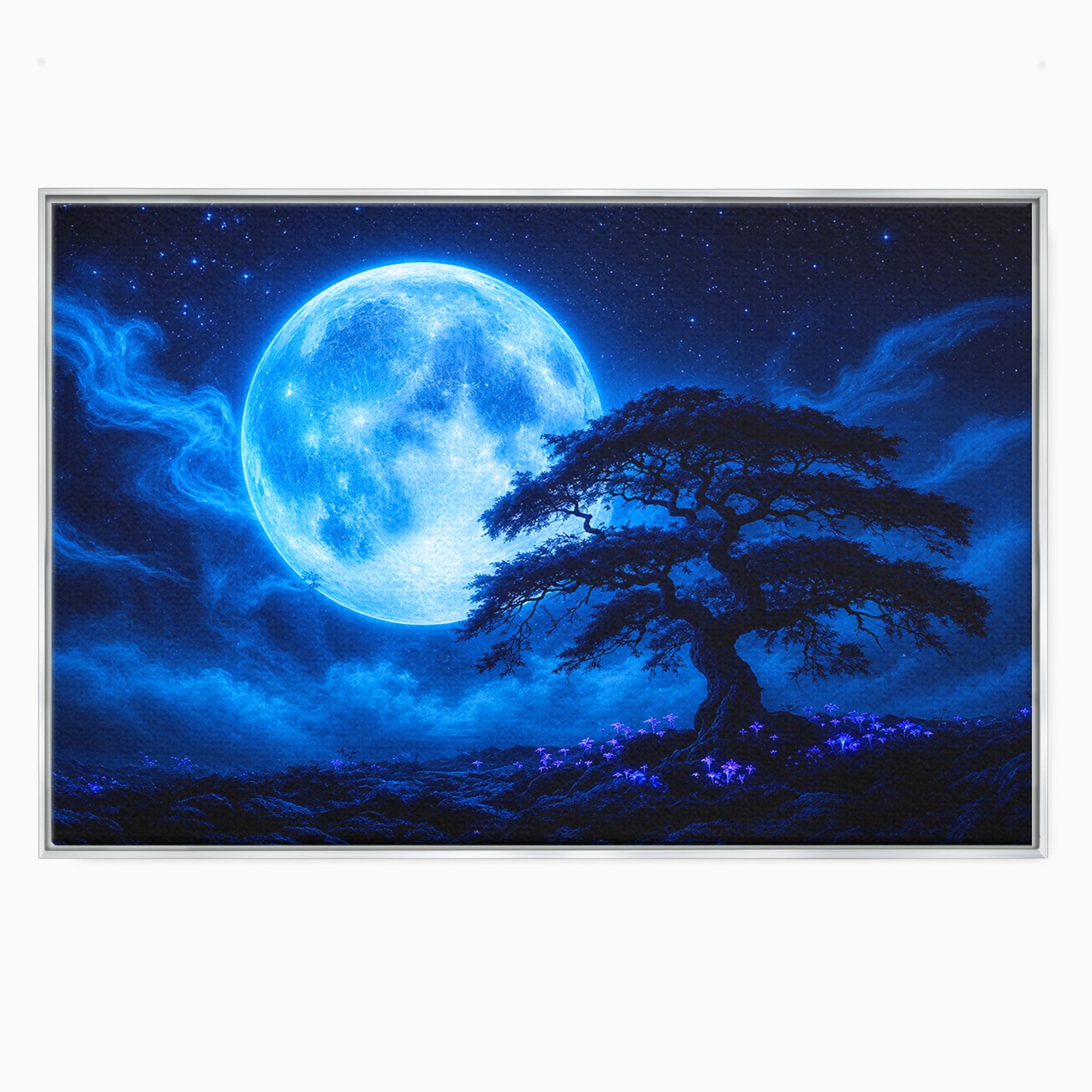 Tablou Canvas Premium LuxCanva® S1040, Luna Albastra, Luna, Copac, Noapte, Peisaj, Living, Culori Vibrante