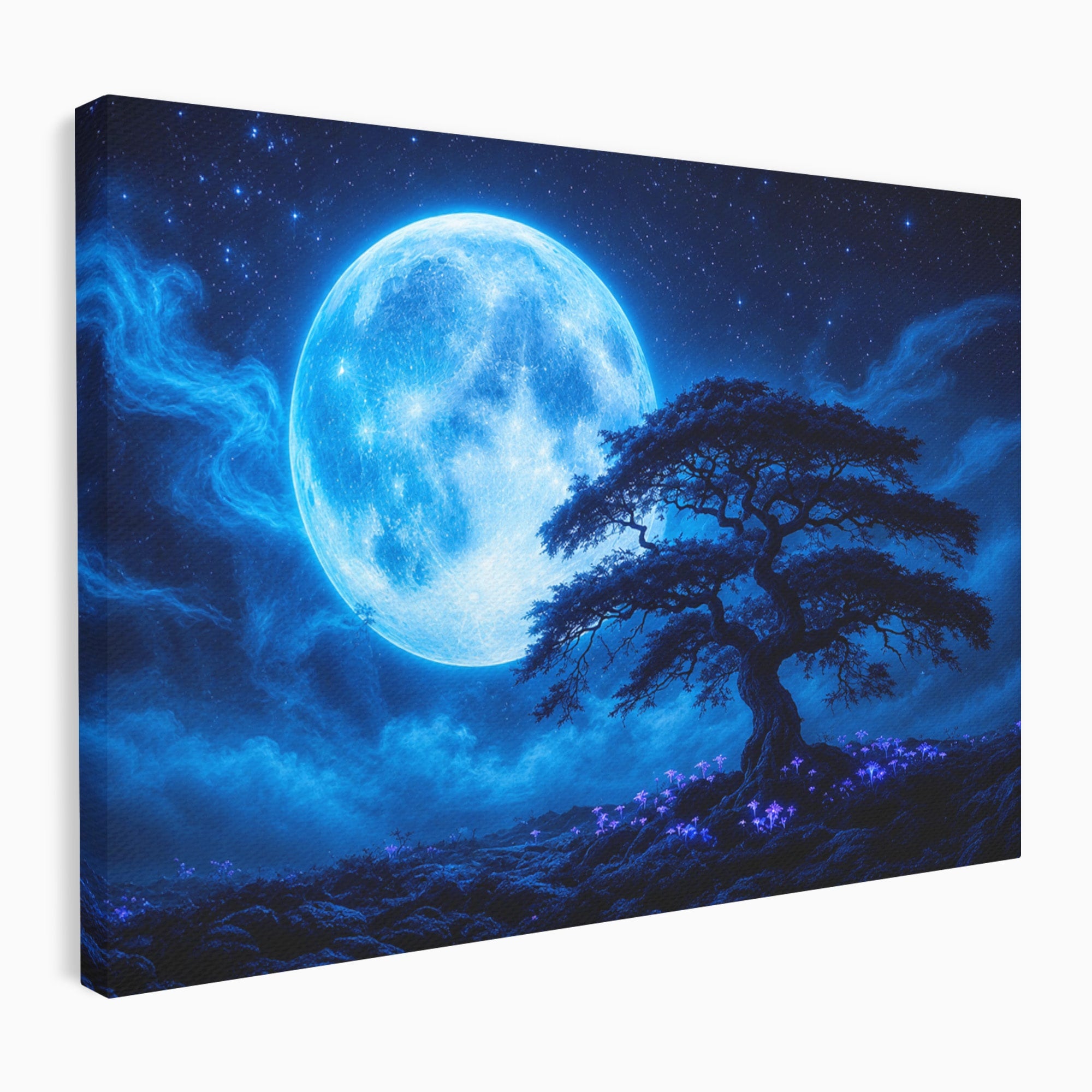 Tablou Canvas Premium LuxCanva® S1040, Luna Albastra, Luna, Copac, Noapte, Peisaj, Living, Culori Vibrante