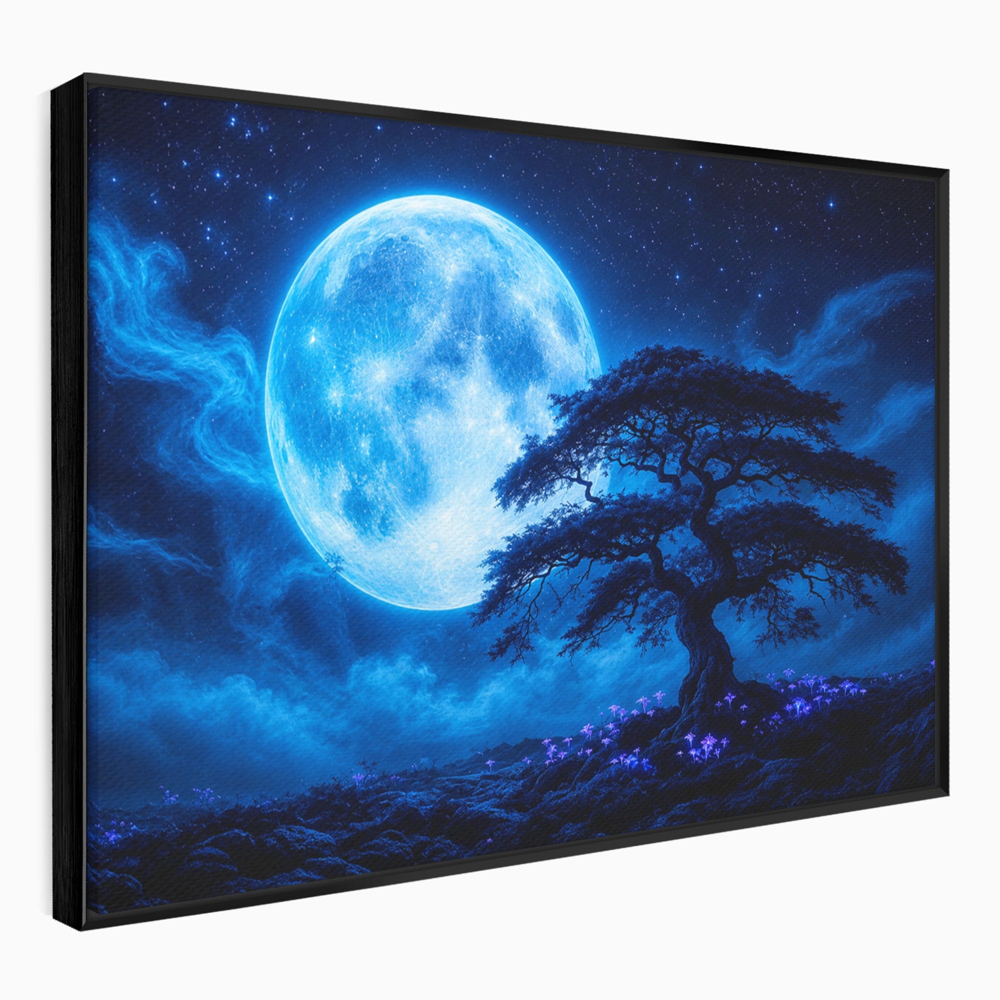 Tablou Canvas Premium LuxCanva® S1040, Luna Albastra, Luna, Copac, Noapte, Peisaj, Living, Culori Vibrante