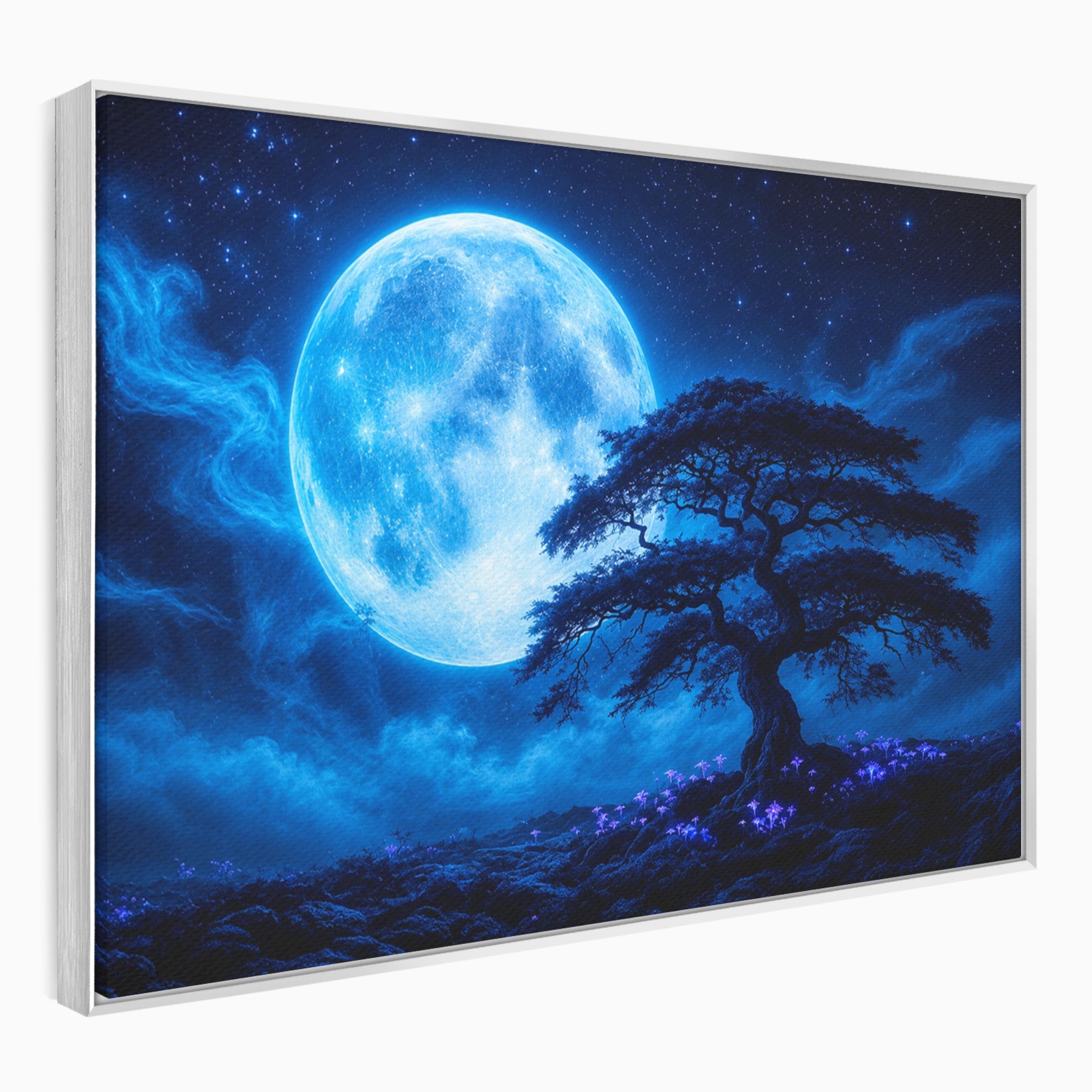 Tablou Canvas Premium LuxCanva® S1040, Luna Albastra, Luna, Copac, Noapte, Peisaj, Living, Culori Vibrante