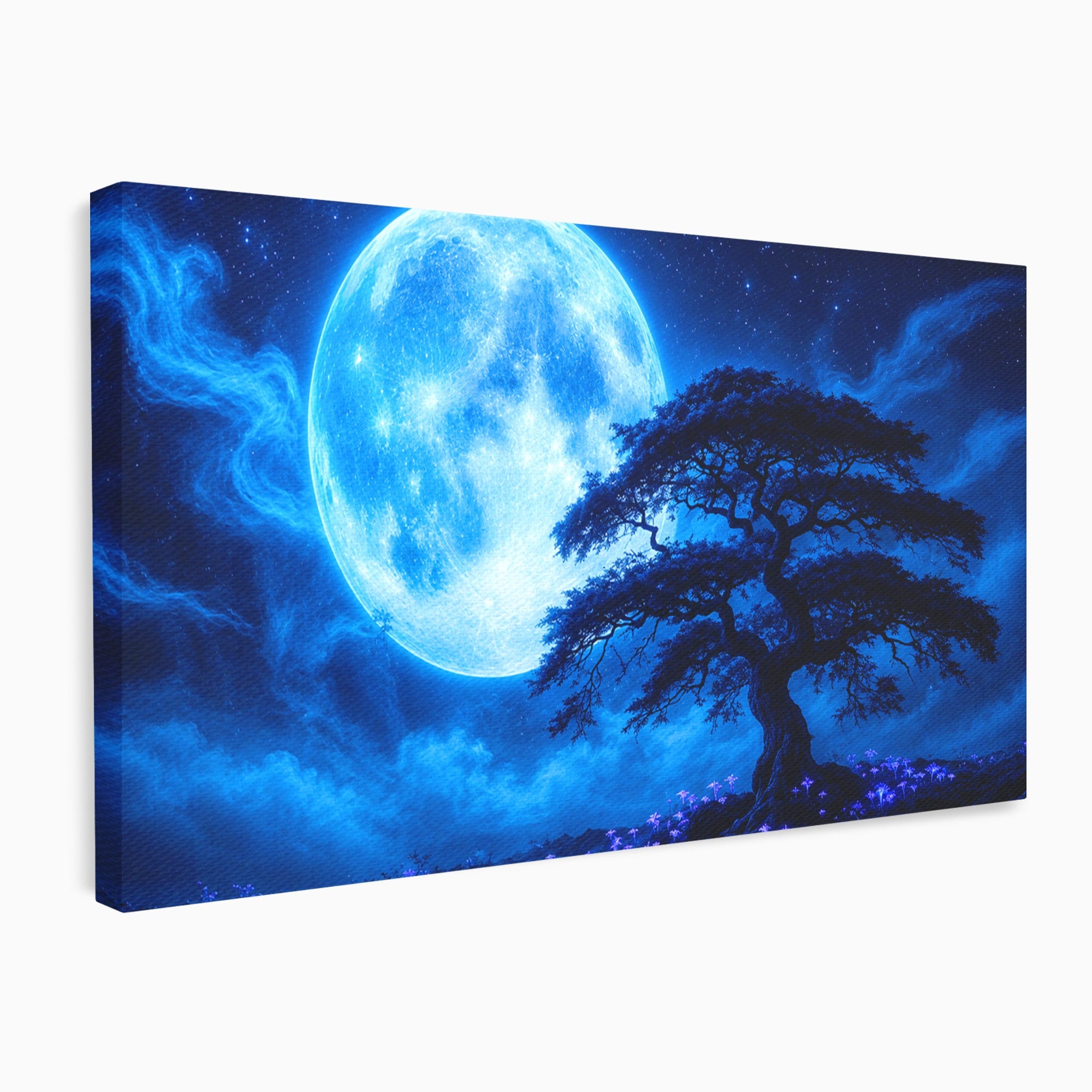Tablou Canvas Premium LuxCanva® S1040, Luna Albastra, Luna, Copac, Noapte, Peisaj, Living, Culori Vibrante