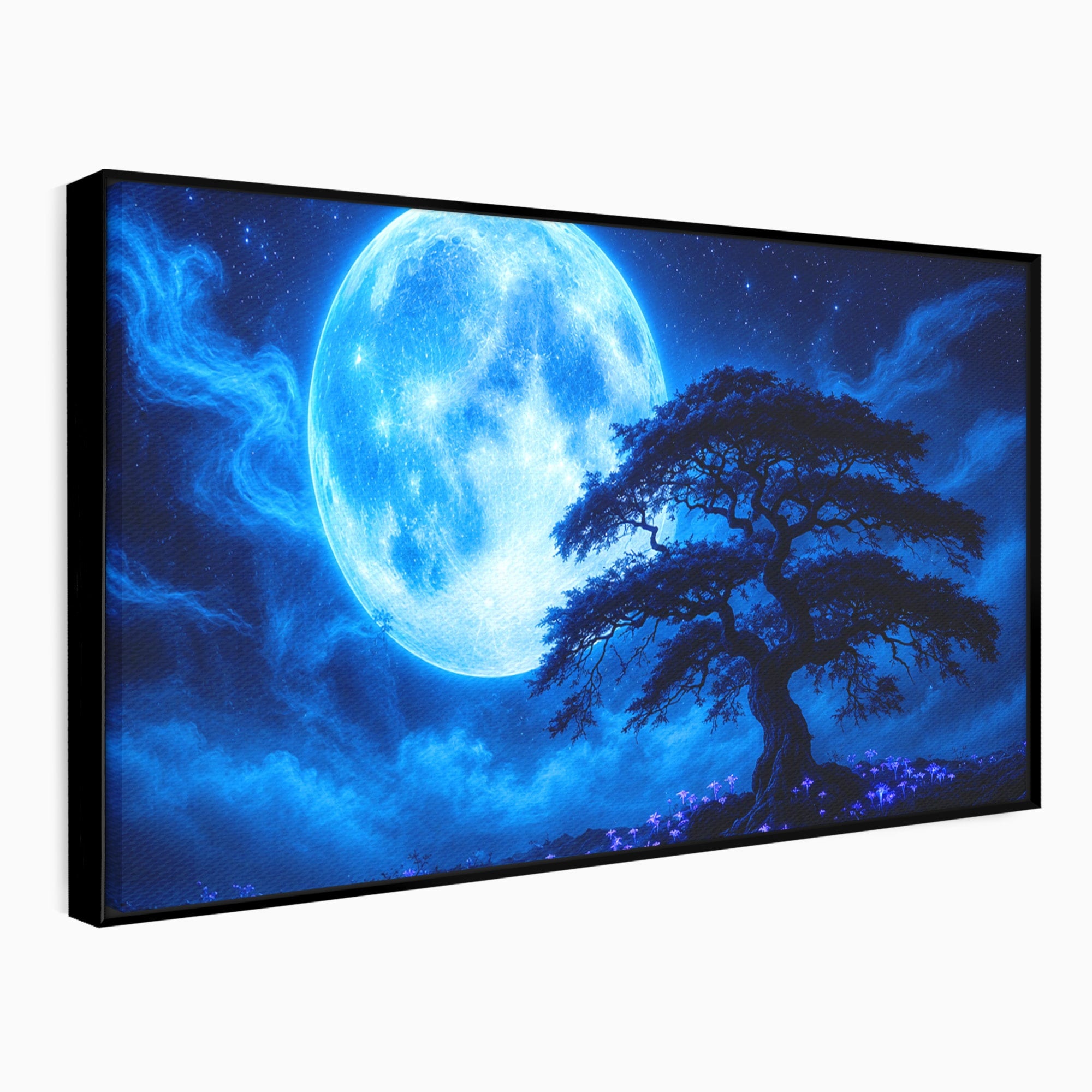 Tablou Canvas Premium LuxCanva® S1040, Luna Albastra, Luna, Copac, Noapte, Peisaj, Living, Culori Vibrante