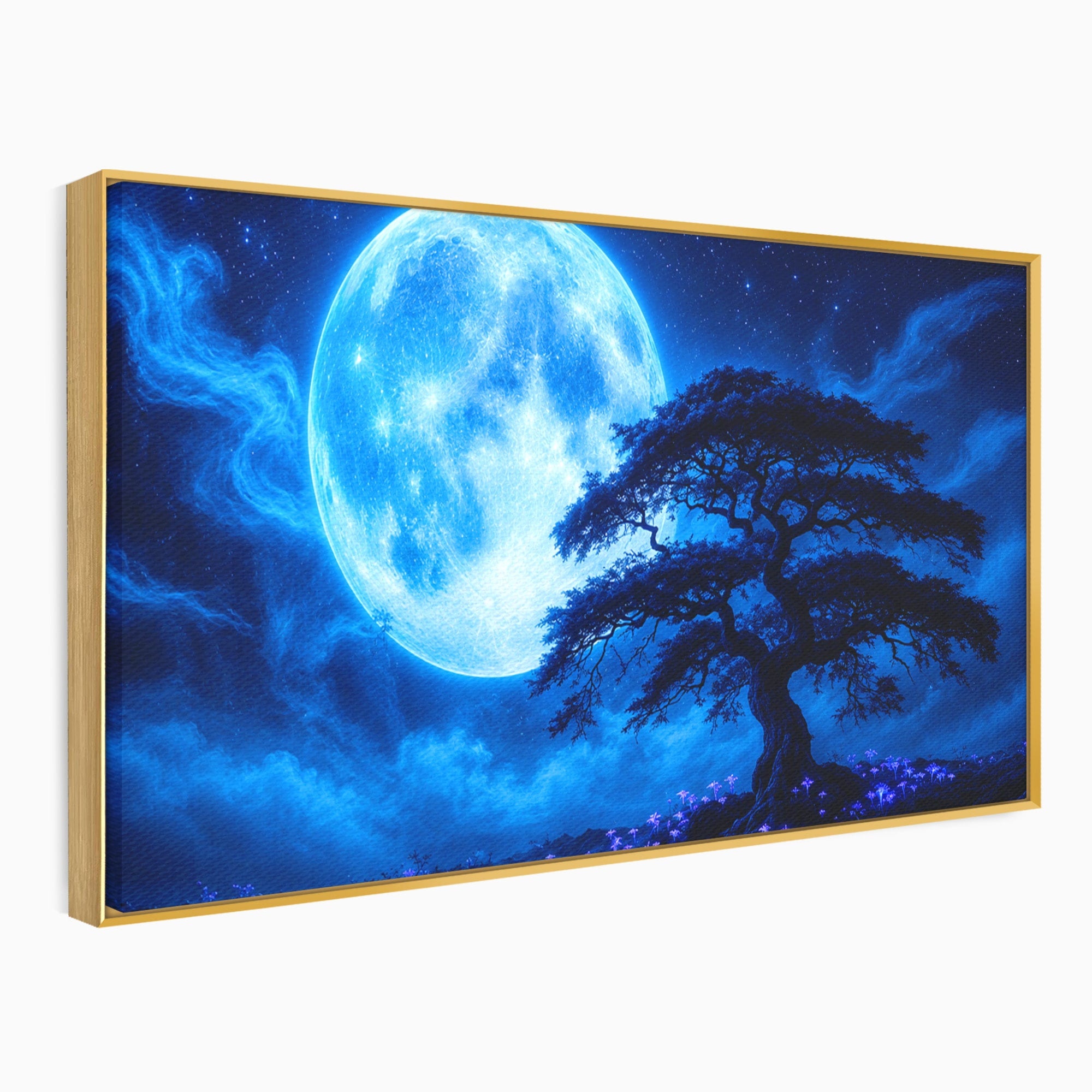 Tablou Canvas Premium LuxCanva® S1040, Luna Albastra, Luna, Copac, Noapte, Peisaj, Living, Culori Vibrante