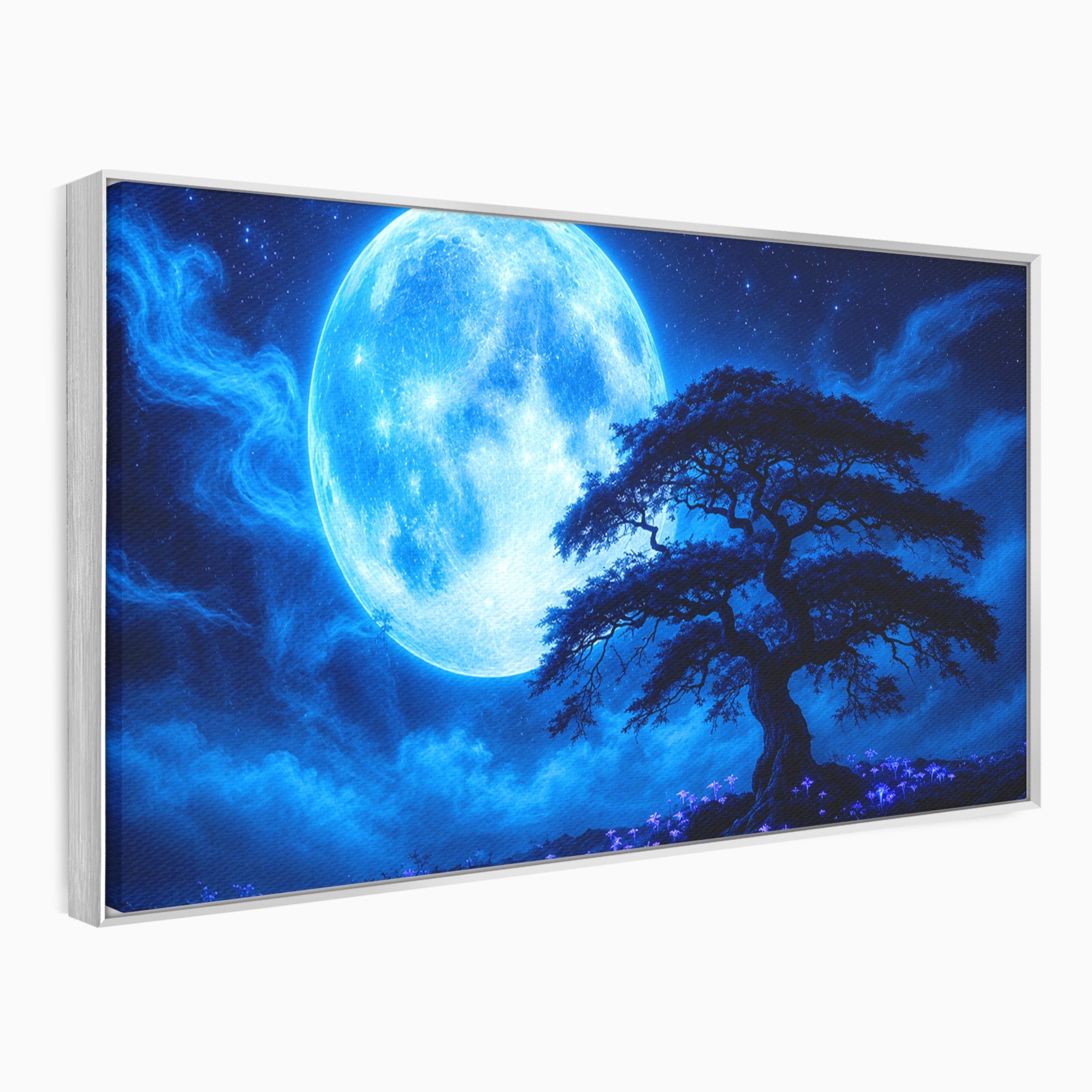 Tablou Canvas Premium LuxCanva® S1040, Luna Albastra, Luna, Copac, Noapte, Peisaj, Living, Culori Vibrante