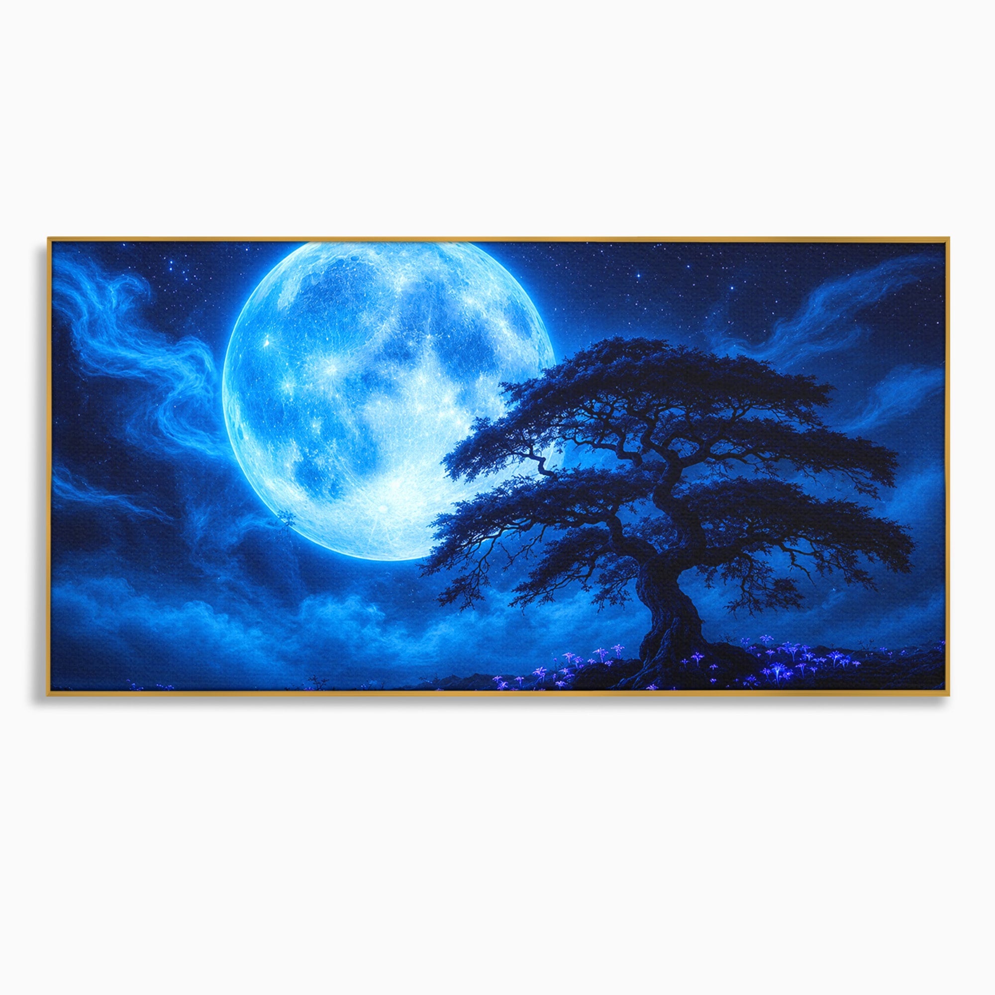 Tablou Canvas Premium LuxCanva® S1040, Luna Albastra, Luna, Copac, Noapte, Peisaj, Living, Culori Vibrante