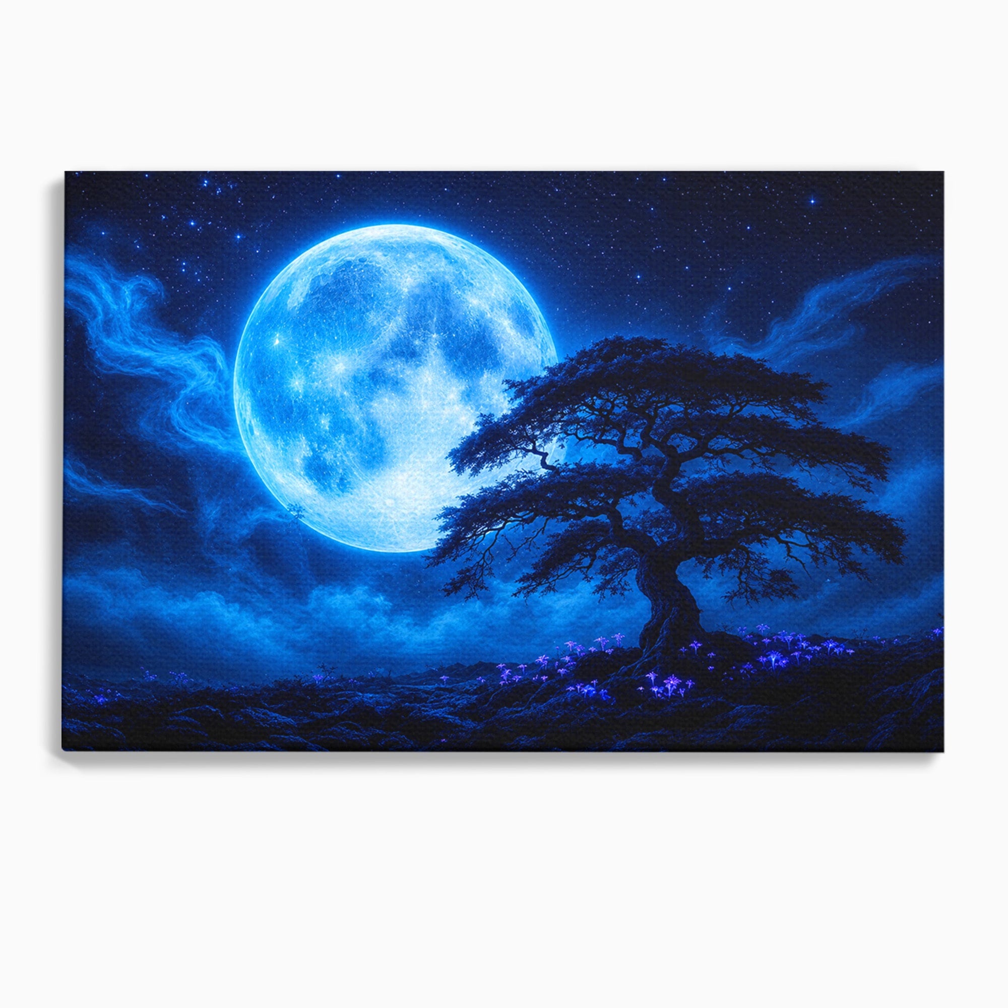 Tablou Canvas Premium LuxCanva® S1040, Luna Albastra, Luna, Copac, Noapte, Peisaj, Living, Culori Vibrante