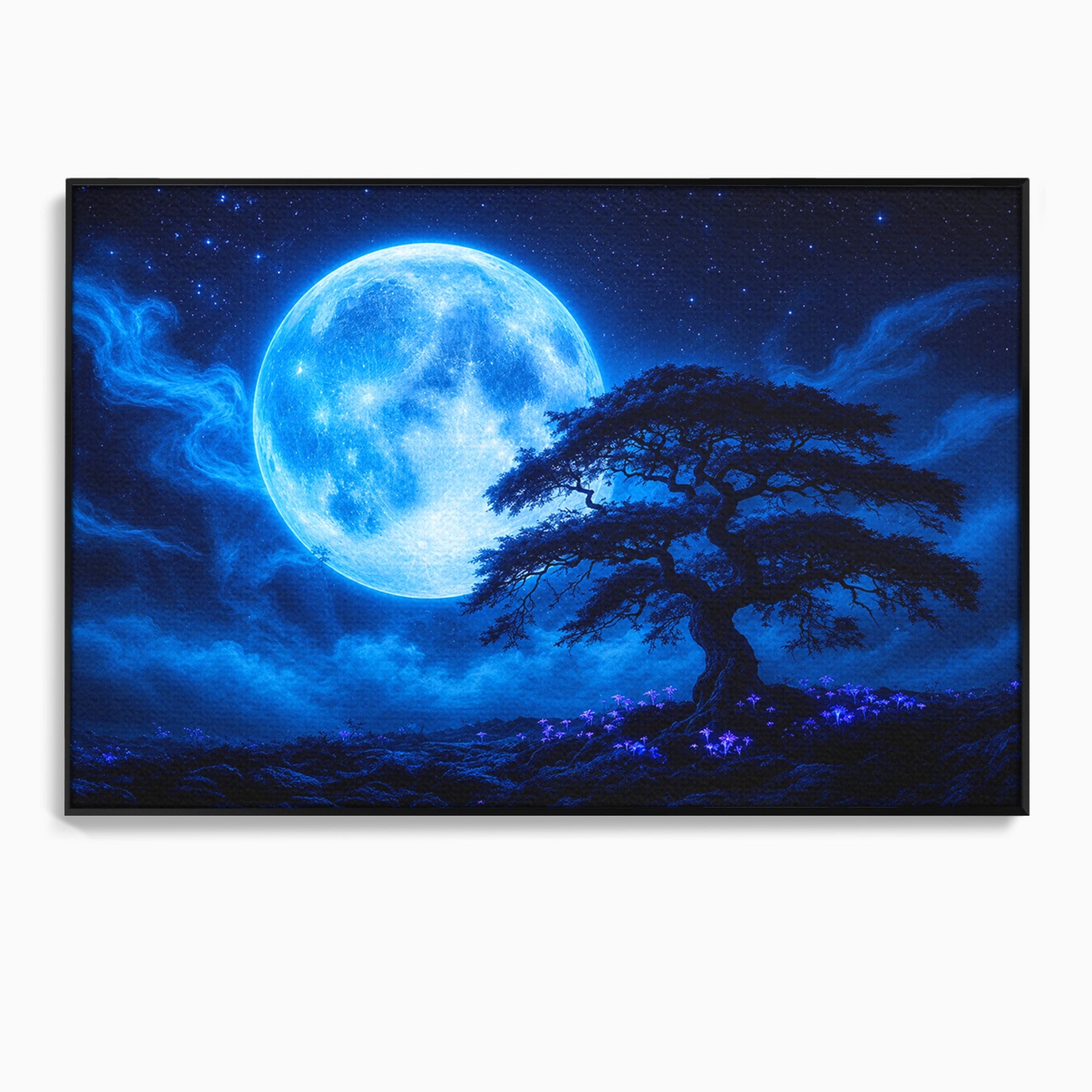 Tablou Canvas Premium LuxCanva® S1040, Luna Albastra, Luna, Copac, Noapte, Peisaj, Living, Culori Vibrante
