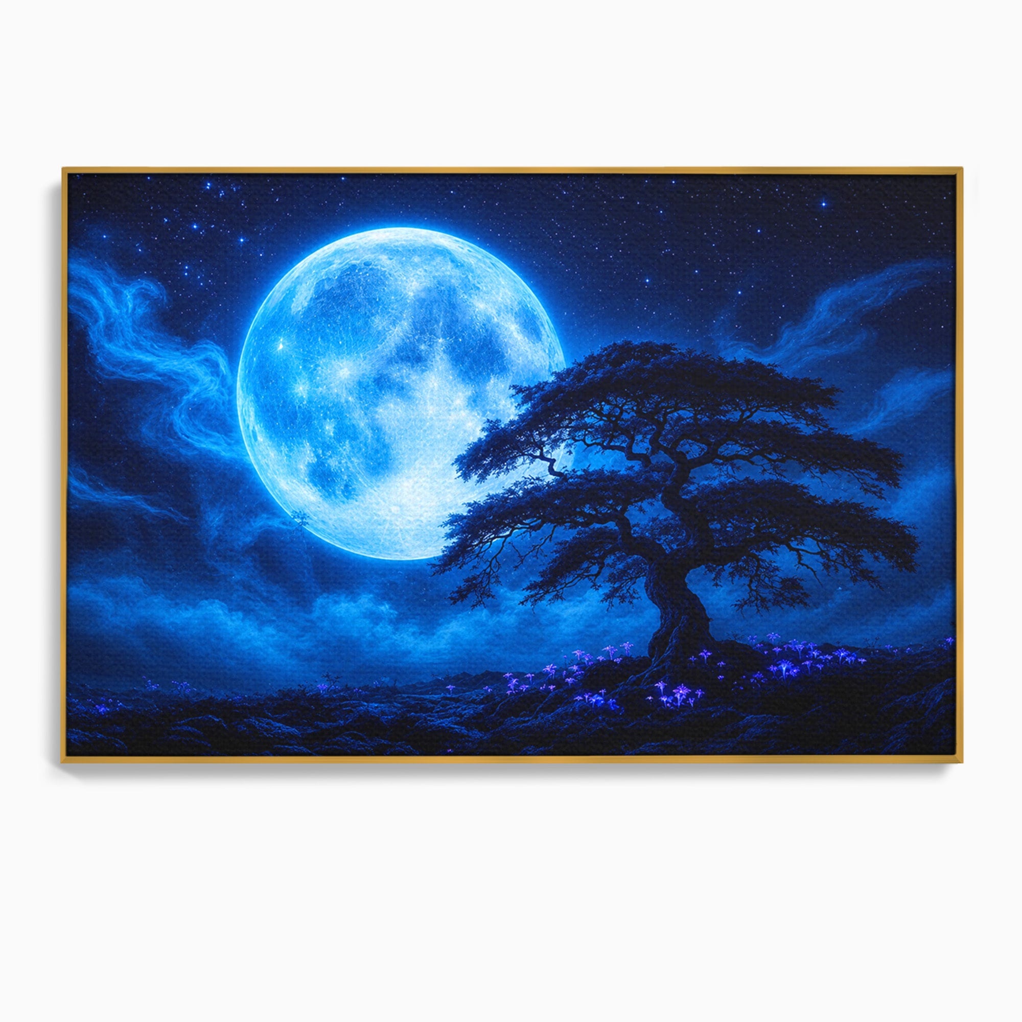 Tablou Canvas Premium LuxCanva® S1040, Luna Albastra, Luna, Copac, Noapte, Peisaj, Living, Culori Vibrante