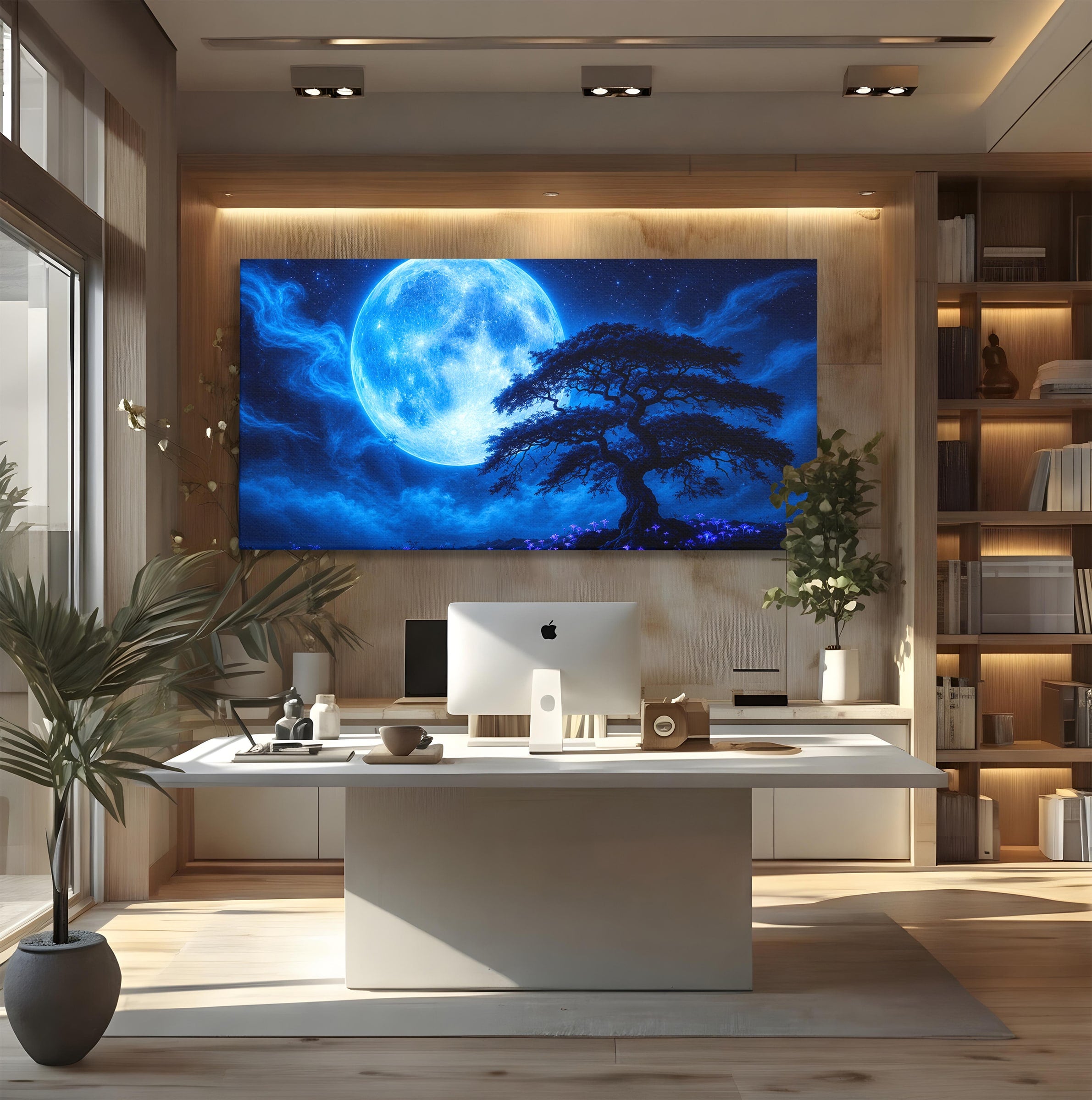 Tablou Canvas Premium LuxCanva® S1040, Luna Albastra, Luna, Copac, Noapte, Peisaj, Living, Culori Vibrante