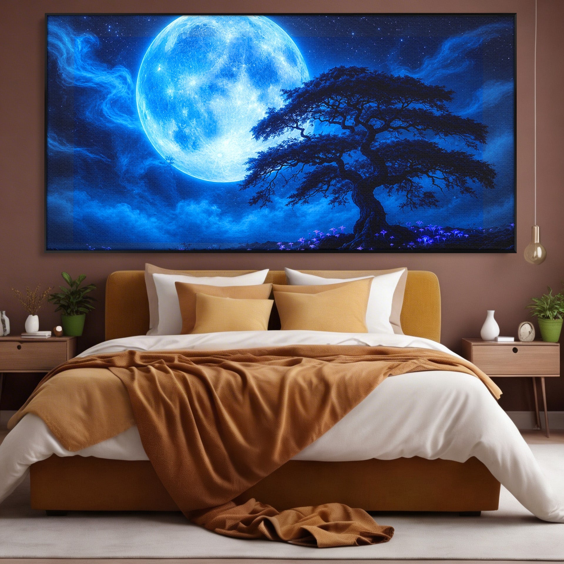Tablou Canvas Premium LuxCanva® S1040, Luna Albastra, Luna, Copac, Noapte, Peisaj, Living, Culori Vibrante