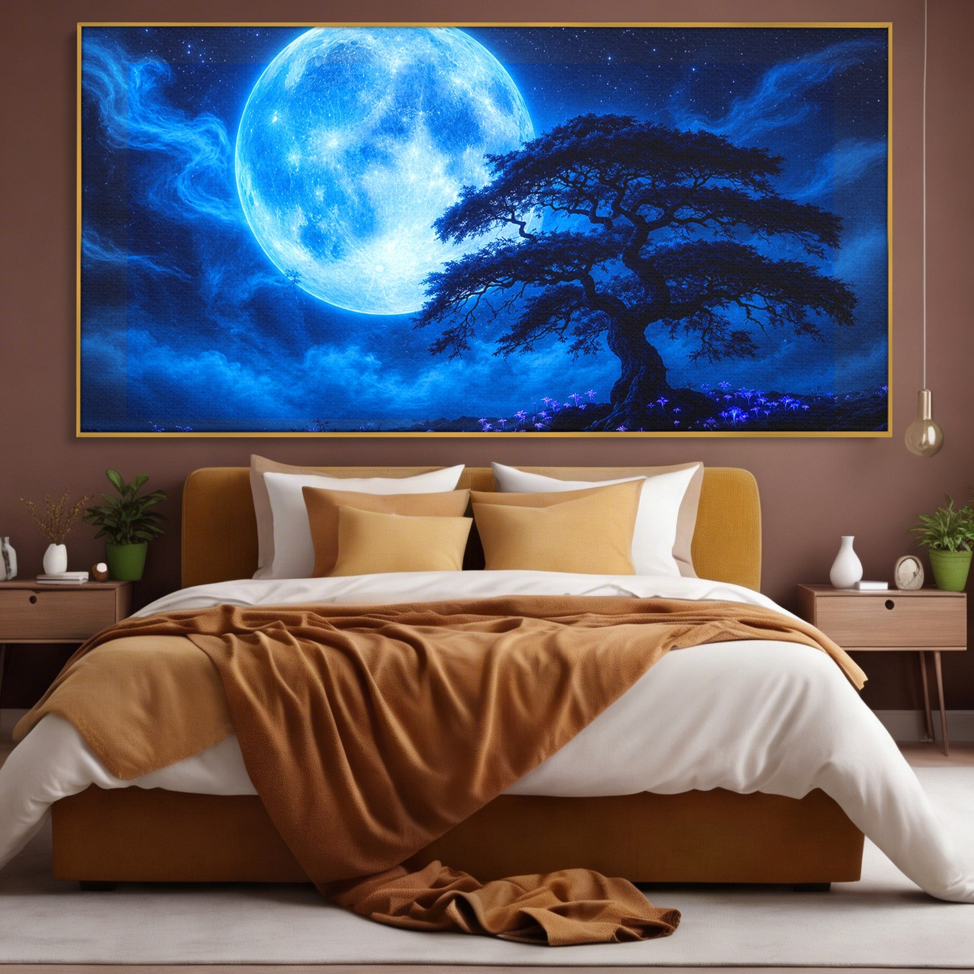 Tablou Canvas Premium LuxCanva® S1040, Luna Albastra, Luna, Copac, Noapte, Peisaj, Living, Culori Vibrante