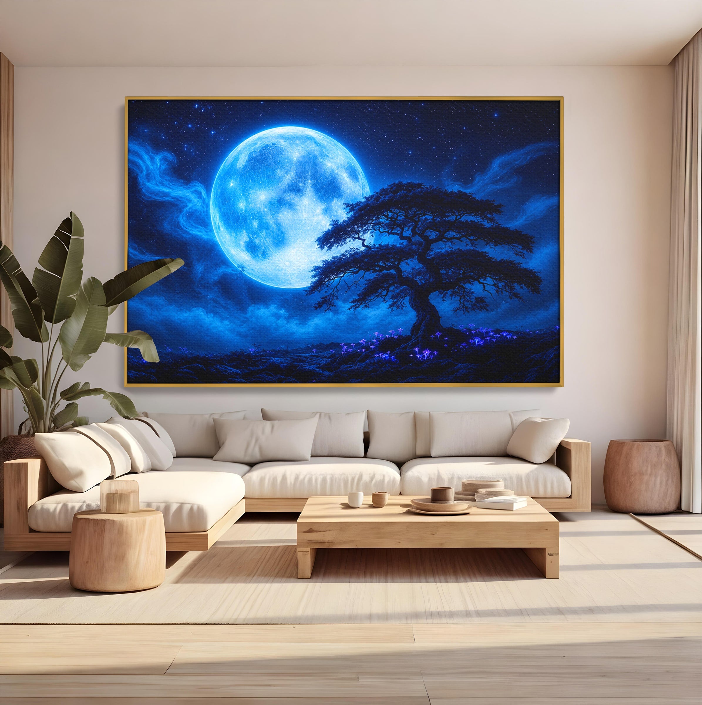 Tablou Canvas Premium LuxCanva® S1040, Luna Albastra, Luna, Copac, Noapte, Peisaj, Living, Culori Vibrante