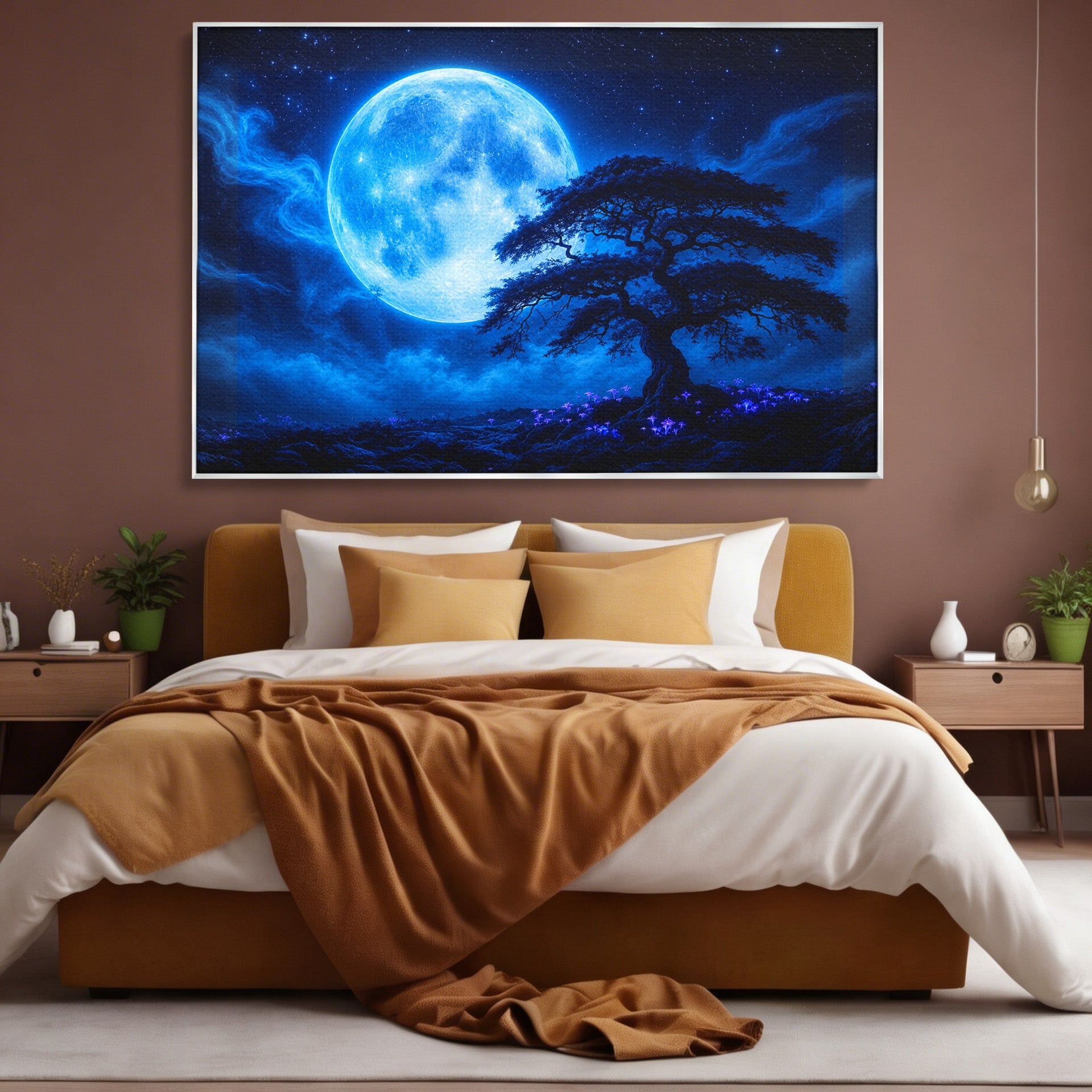 Tablou Canvas Premium LuxCanva® S1040, Luna Albastra, Luna, Copac, Noapte, Peisaj, Living, Culori Vibrante