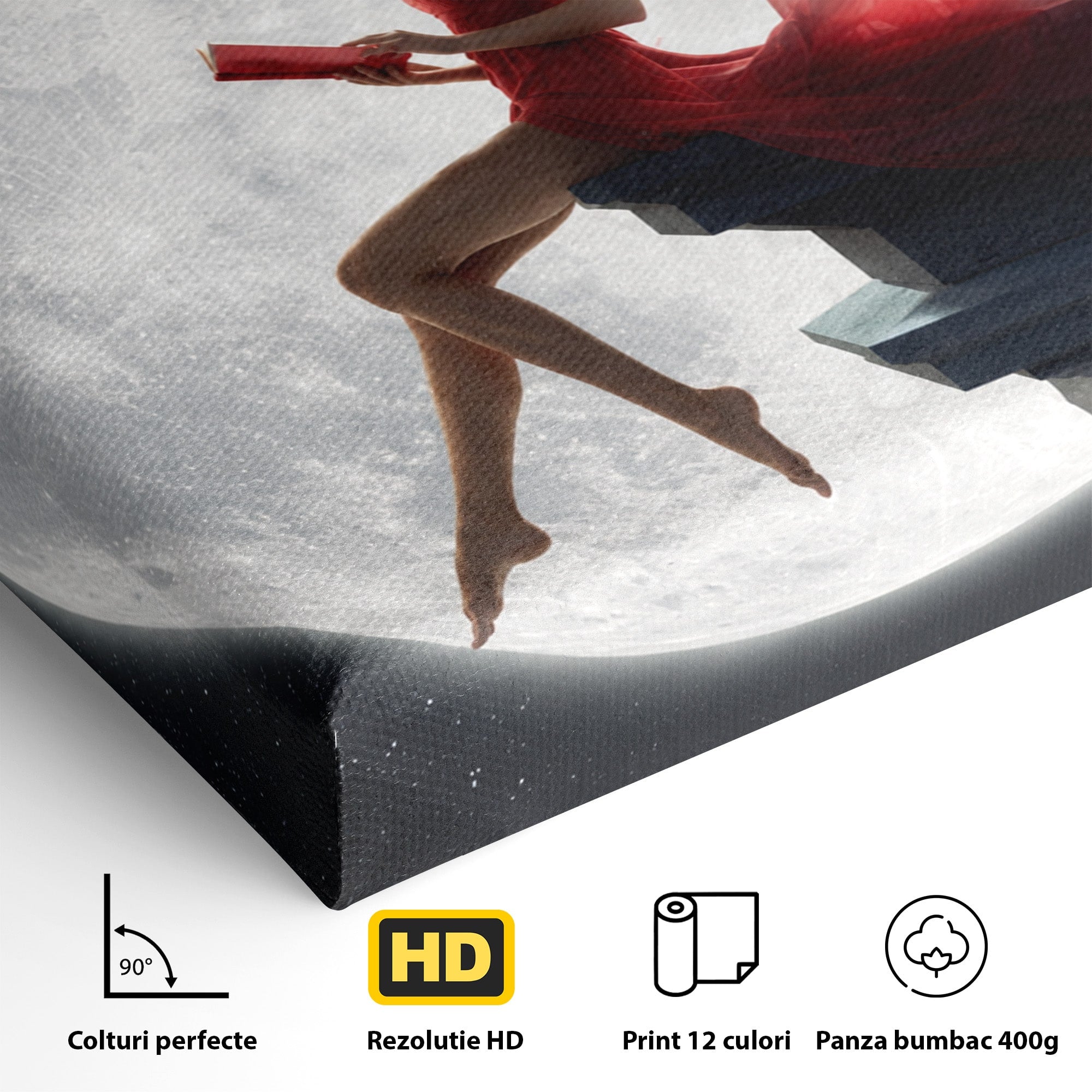 Tablou Canvas Premium LuxCanva® S1043, Femeie Citind Sub Luna Plina, Femeie, Luna, Citit, Noapte, Dormitor, Culori Vibrante