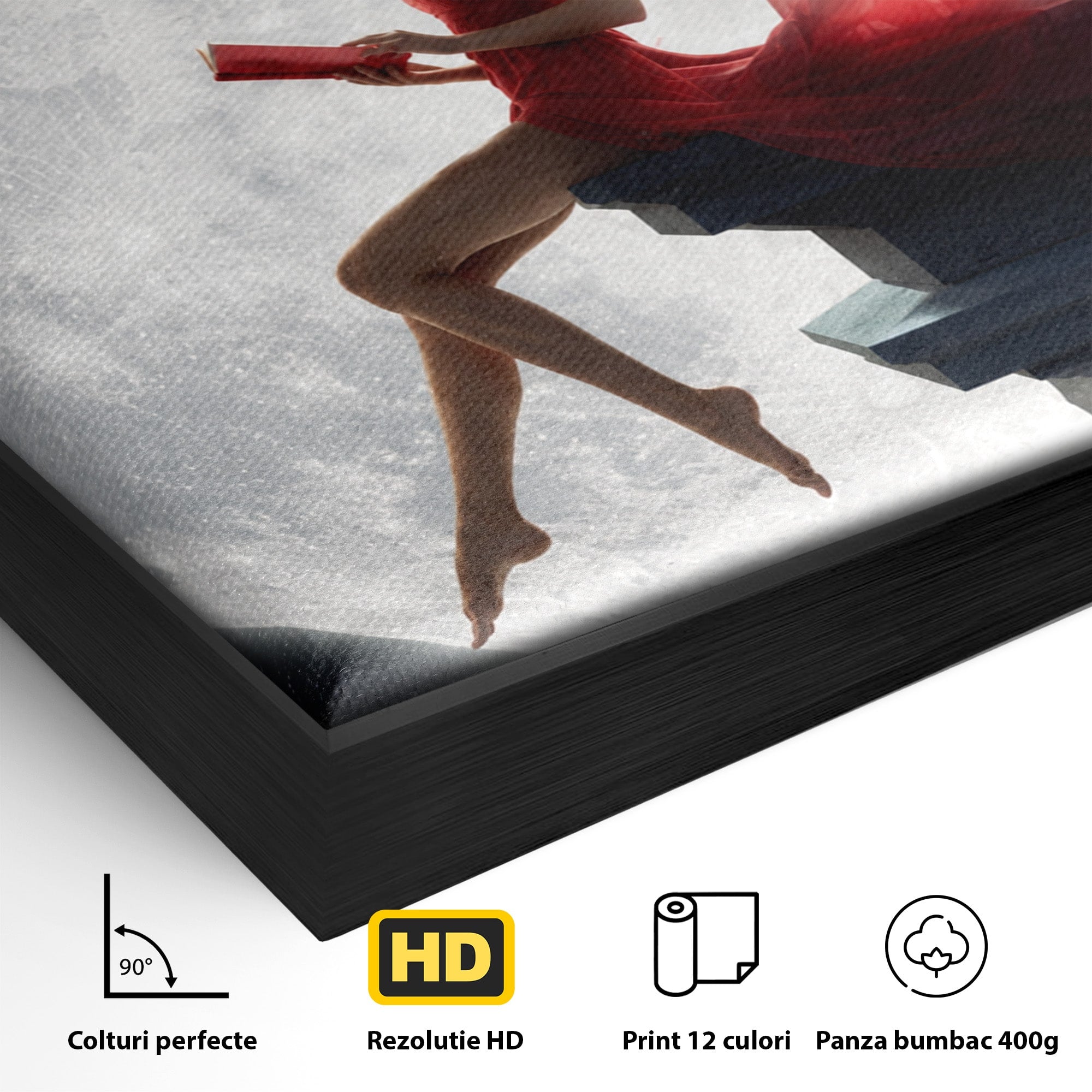 Tablou Canvas Premium LuxCanva® S1043, Femeie Citind Sub Luna Plina, Femeie, Luna, Citit, Noapte, Dormitor, Culori Vibrante