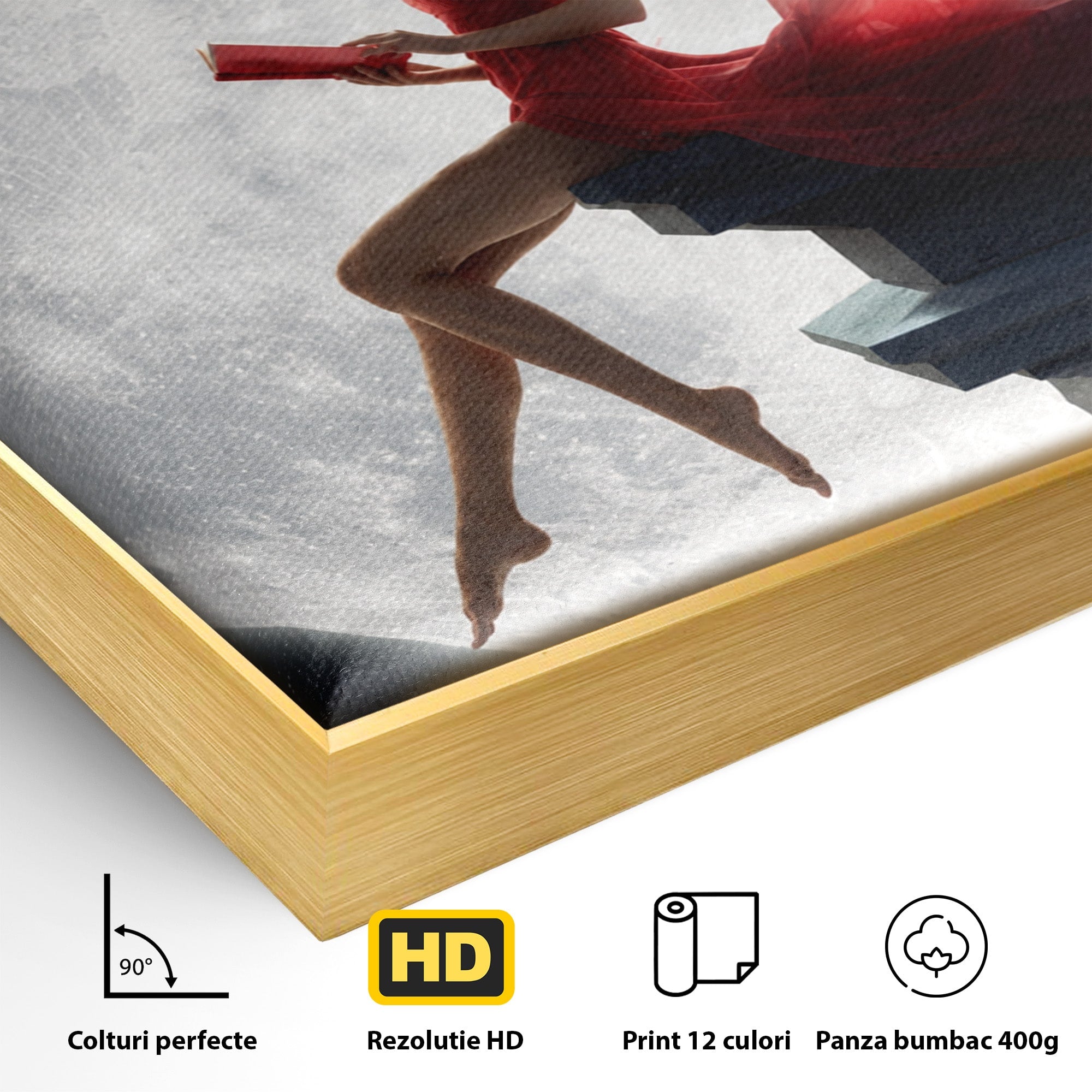 Tablou Canvas Premium LuxCanva® S1043, Femeie Citind Sub Luna Plina, Femeie, Luna, Citit, Noapte, Dormitor, Culori Vibrante